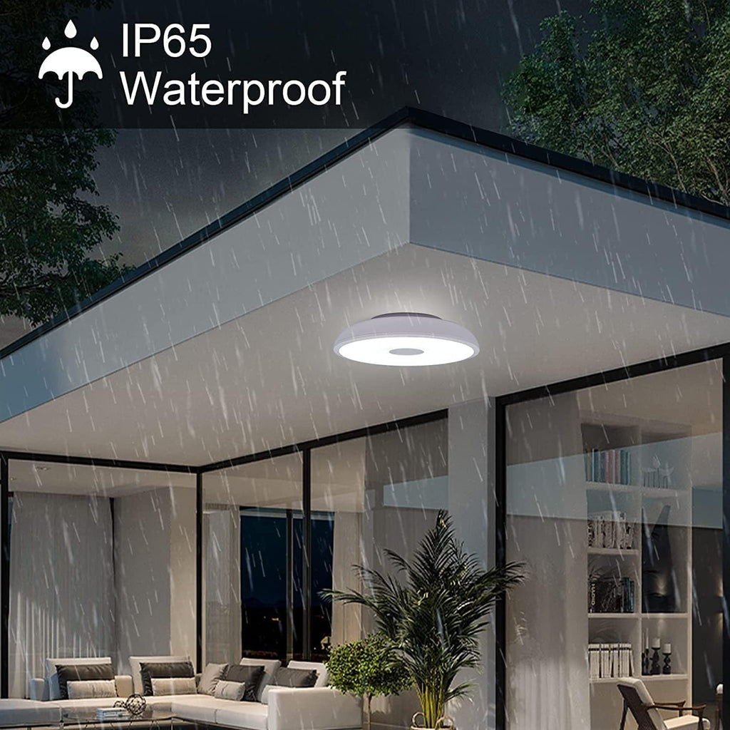 Bathroom Ceiling Light Fixture, Waterproof IP65 18W LED Music Ceiling Lamp with Remote Control with Bluetooth Speaker,FCC and UL1598 Certified for Kitchen, Laundry, Hallway. (Need Wired)