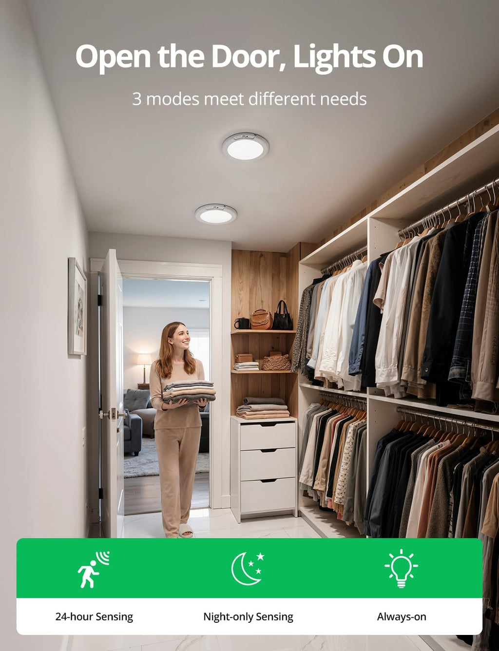 Bojim Rechargeable Ceiling Lights Wireless Waterproof Shower Lighting Inside, 3CCT & Dimmable Magnetic Motion Sensor Lights Battery Operated Closet Light No Wiring for Pantry Laundry 2 Pack