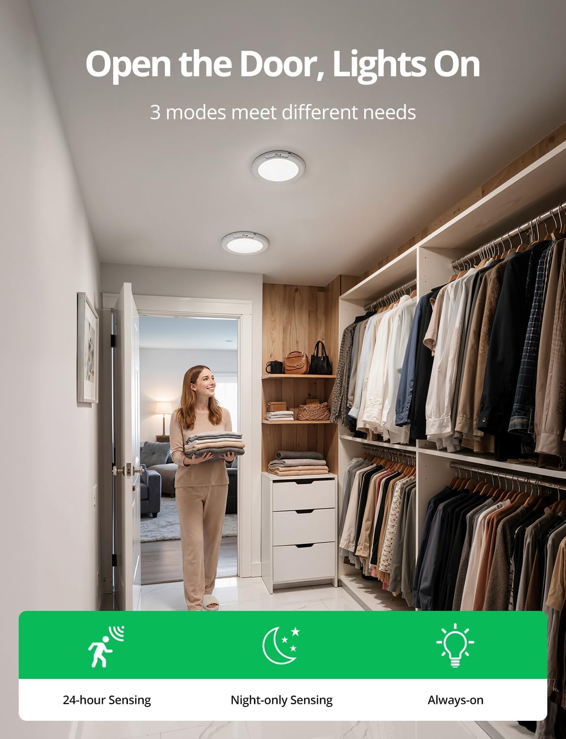 Bojim Rechargeable Ceiling Lights Wireless Waterproof Shower Lighting Inside, 3CCT & Dimmable Magnetic Motion Sensor Lights Battery Operated Closet Light No Wiring for Pantry Laundry 2 Pack