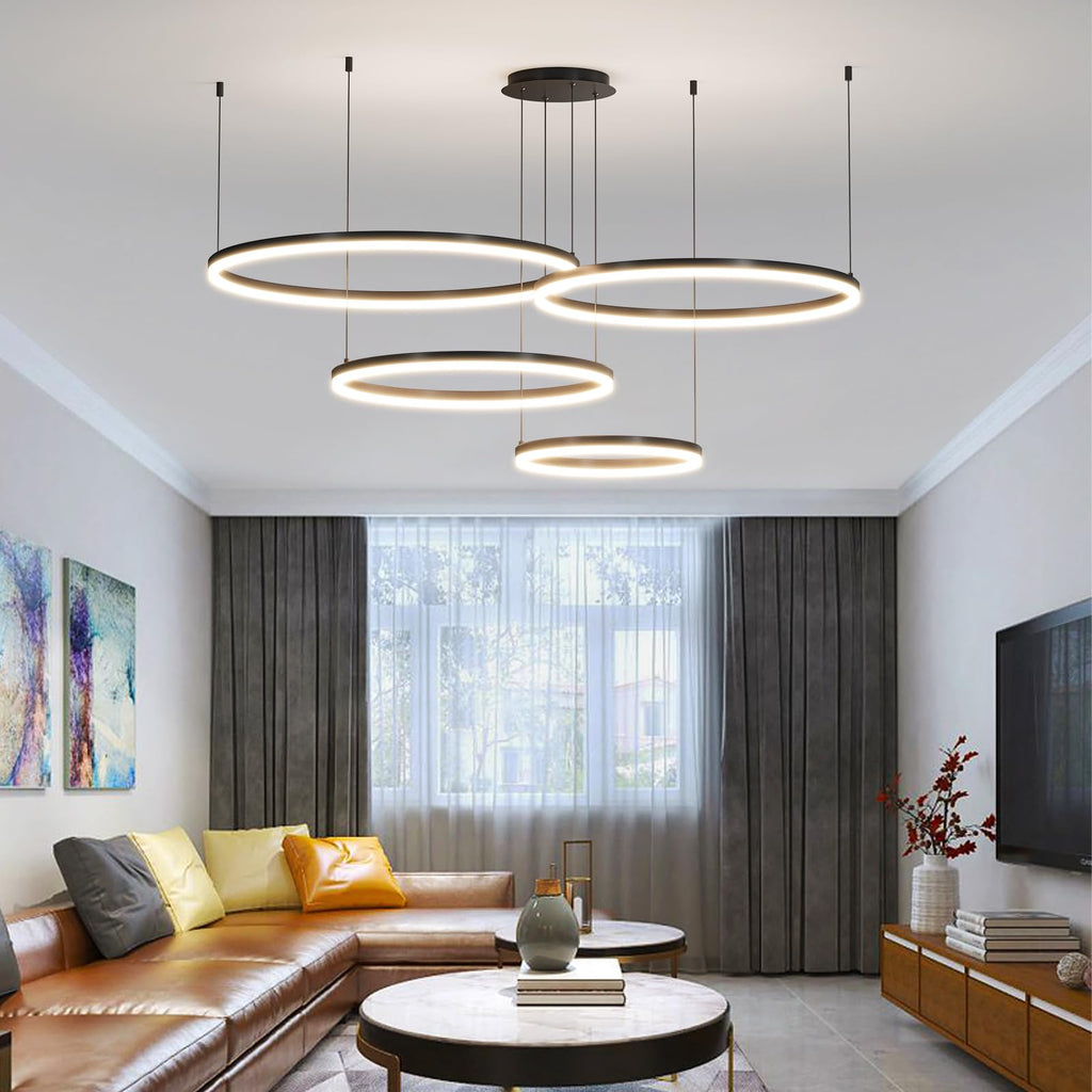 15.7in Black Acrylic Dimmable LED Pendant Light, 3-Color Remote Controlled Ceiling Chandelier for Kitchen