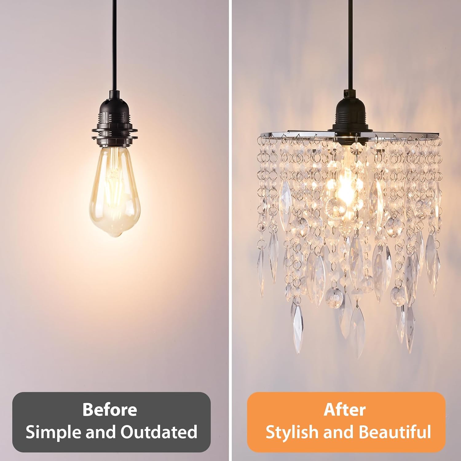 H11.81''X D8.66'' Chandelier Shades, Mini Crystal Shade, Acrylic Beaded Hanging Lampshade, Modern Pendant Light Shades, Sparkling Ceiling Decor for Bedroom, Hallway, Bar, Kitchen, Bathroom, 2-Tiers