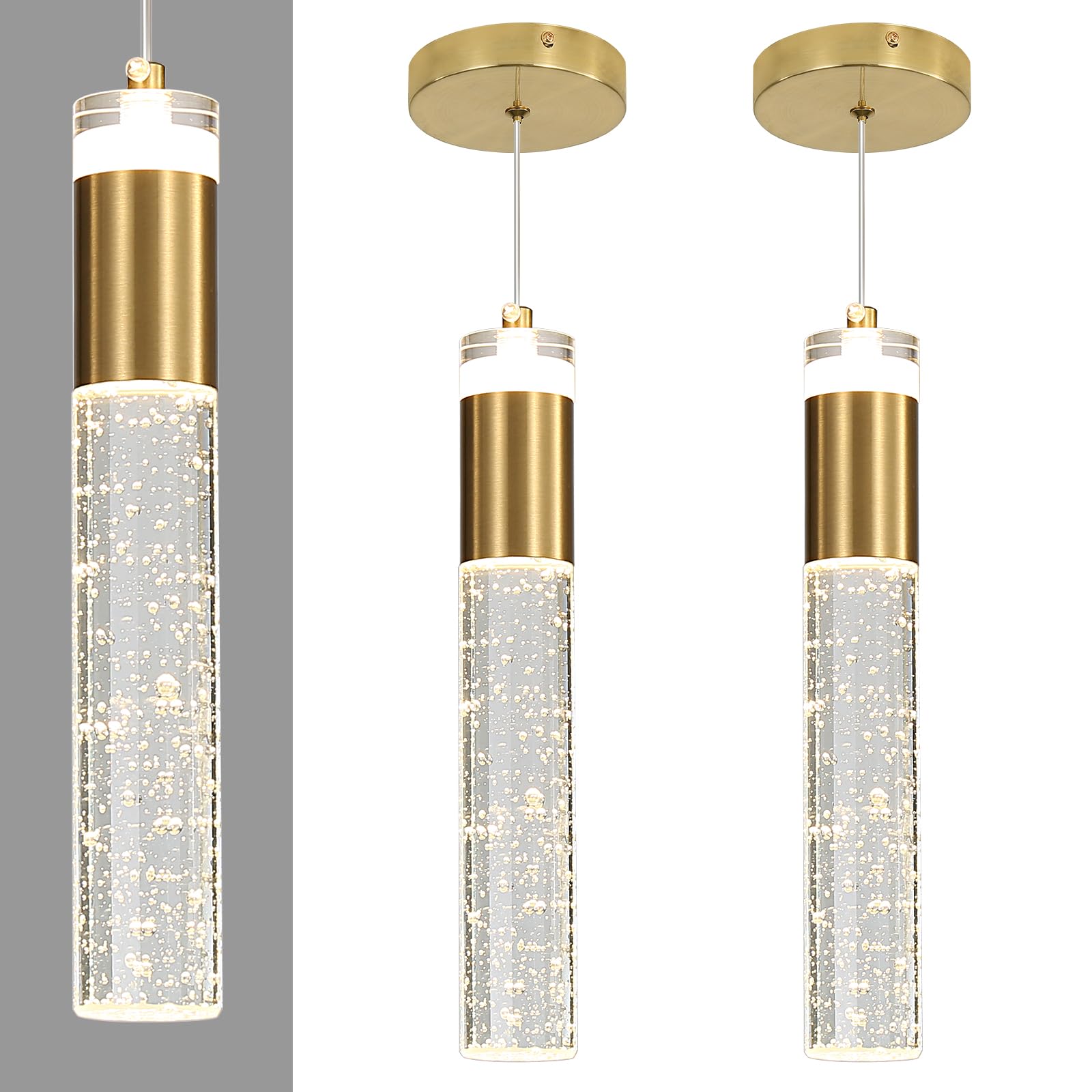 2 Pack Minimalist Kitchen Island Pendant Lights, Black Modern Linear Hanging Light Fixture, Bubble Acrylic, Adjustable 2700K/4500K/6500K, LED Ceiling Lamp for Dining Room, Bedside, Bathroom, Bar