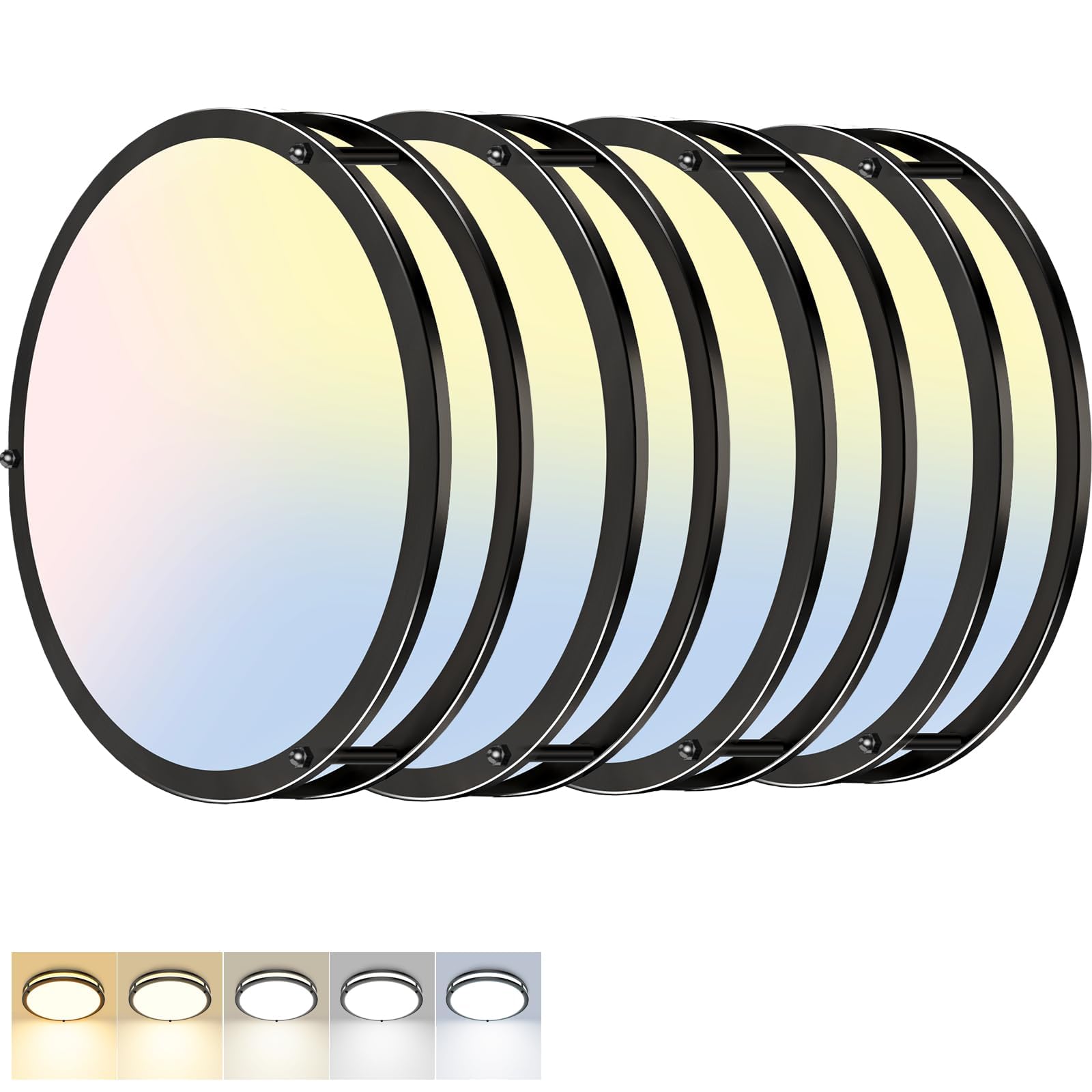 zemty 10Inch Black LED Flush Mount Ceiling Light Fixture, Dimmable &5CCT(3000K-6500K) Adjustable, 15W IP44 Damp-Rate Ceiling Lamp for Hallways, Bathrooms, Closets, Laundry Rooms-2Pack