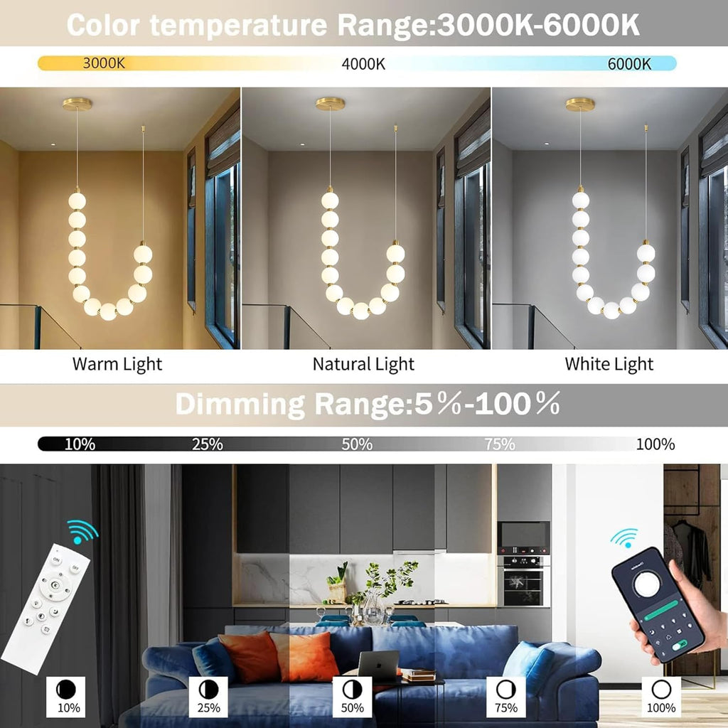 Modern Chandeliers LED Dimmable Light Acrylic Balls Ceiling Pendant Lighting for Living Room Dining Room Bedroom Adjustable Hanging Lights 25 Watts Gold Lamp