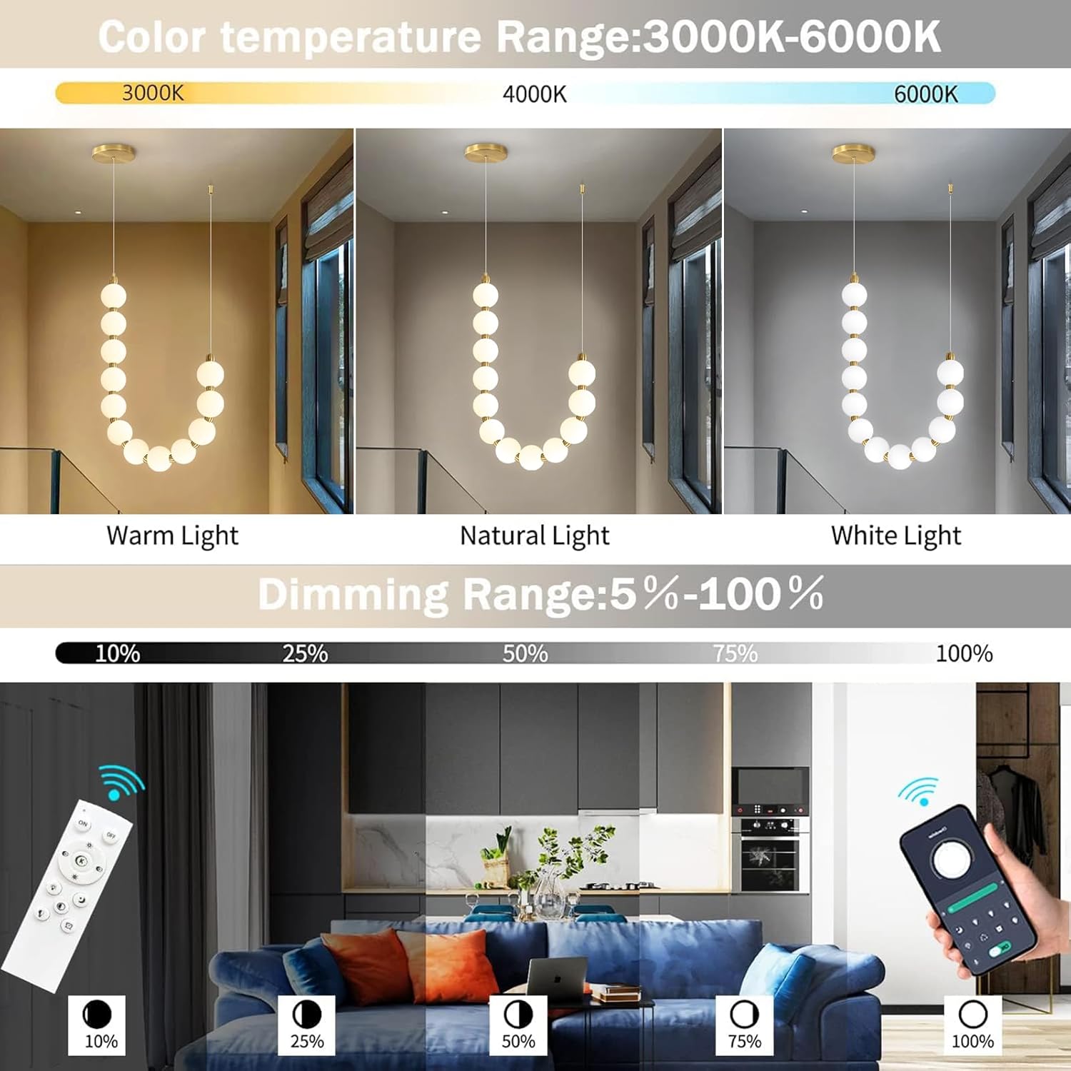 Modern Chandeliers LED Dimmable Light Acrylic Balls Ceiling Pendant Lighting for Living Room Dining Room Bedroom Adjustable Hanging Lights 25 Watts Gold Lamp