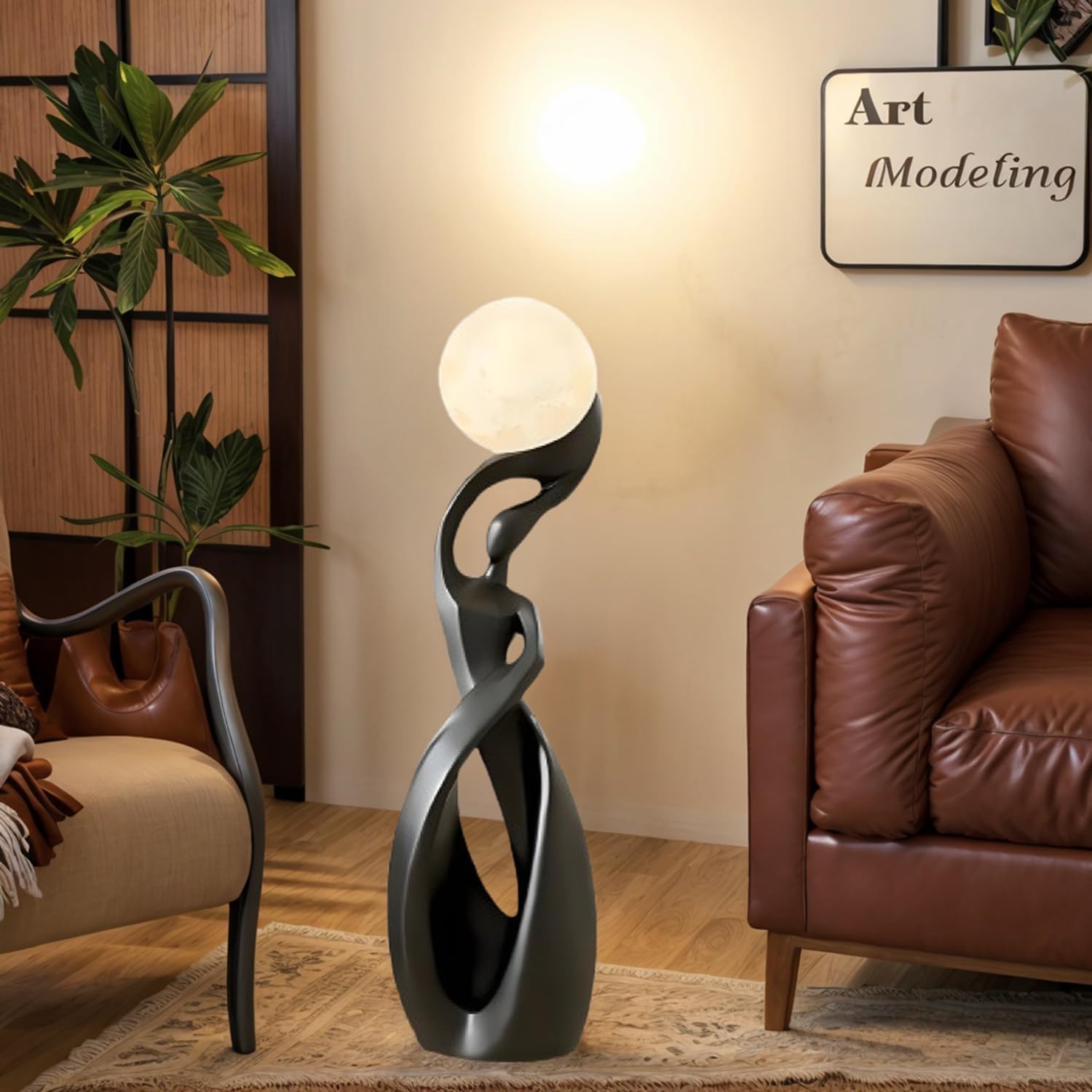 Bofea Black Modern Minimalist 3D Moon Floor Lamp, Nordic Tall Light for Living Room Bedroom & Girls Room Decor