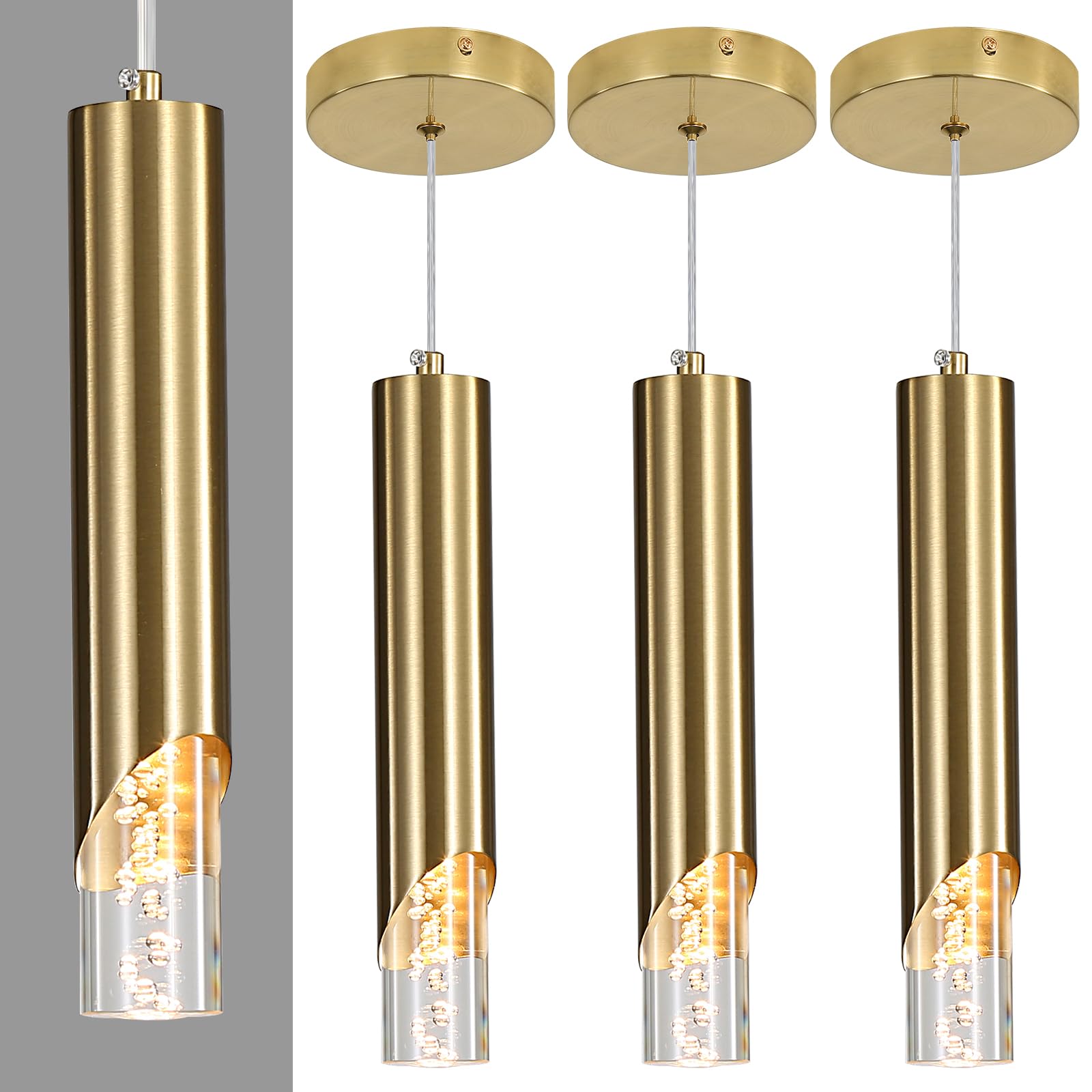 2 Pack Minimalist Kitchen Island Pendant Lights, Black Modern Linear Hanging Light Fixture, Bubble Acrylic, Adjustable 2700K/4500K/6500K, LED Ceiling Lamp for Dining Room, Bedside, Bathroom, Bar