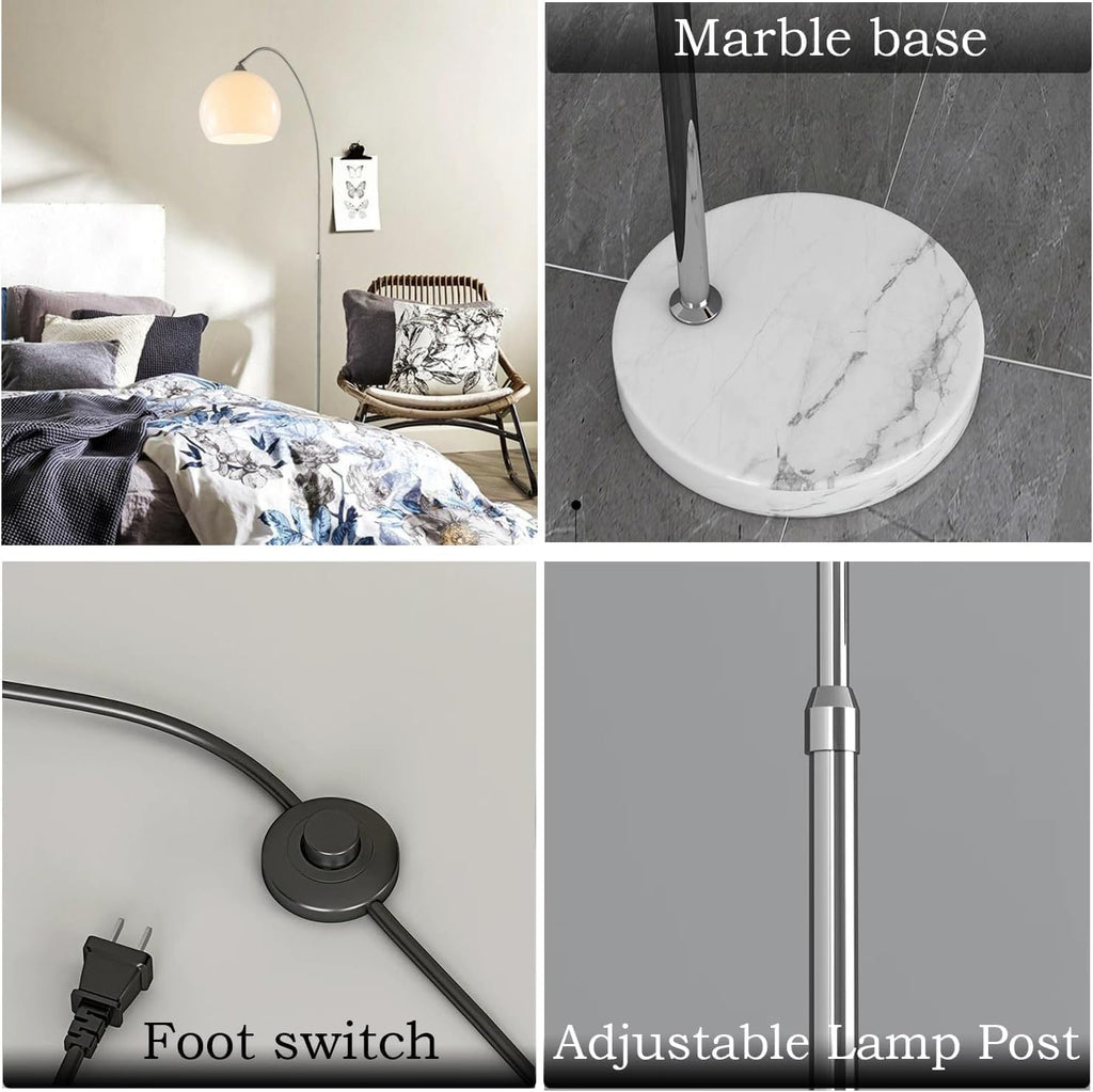 Nordic Simple Floor Lamp with White Shade, Arc Reading Lamp for Living Room, Study Room&Bedroom Beside,Creative Art Deco Bauhaus Standing Lamps for Ambient Lighting