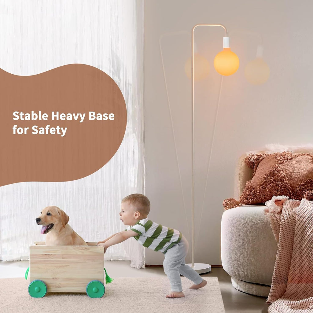 ONEWISH Floor Lamp for Living Room - Minimalist Standing Lamp with Modern LED Bulb, White Frosted Globe Glass 6", 1800K Warm Ambiant Lighting Decorative Tall Lamp for Bedroom Dorm