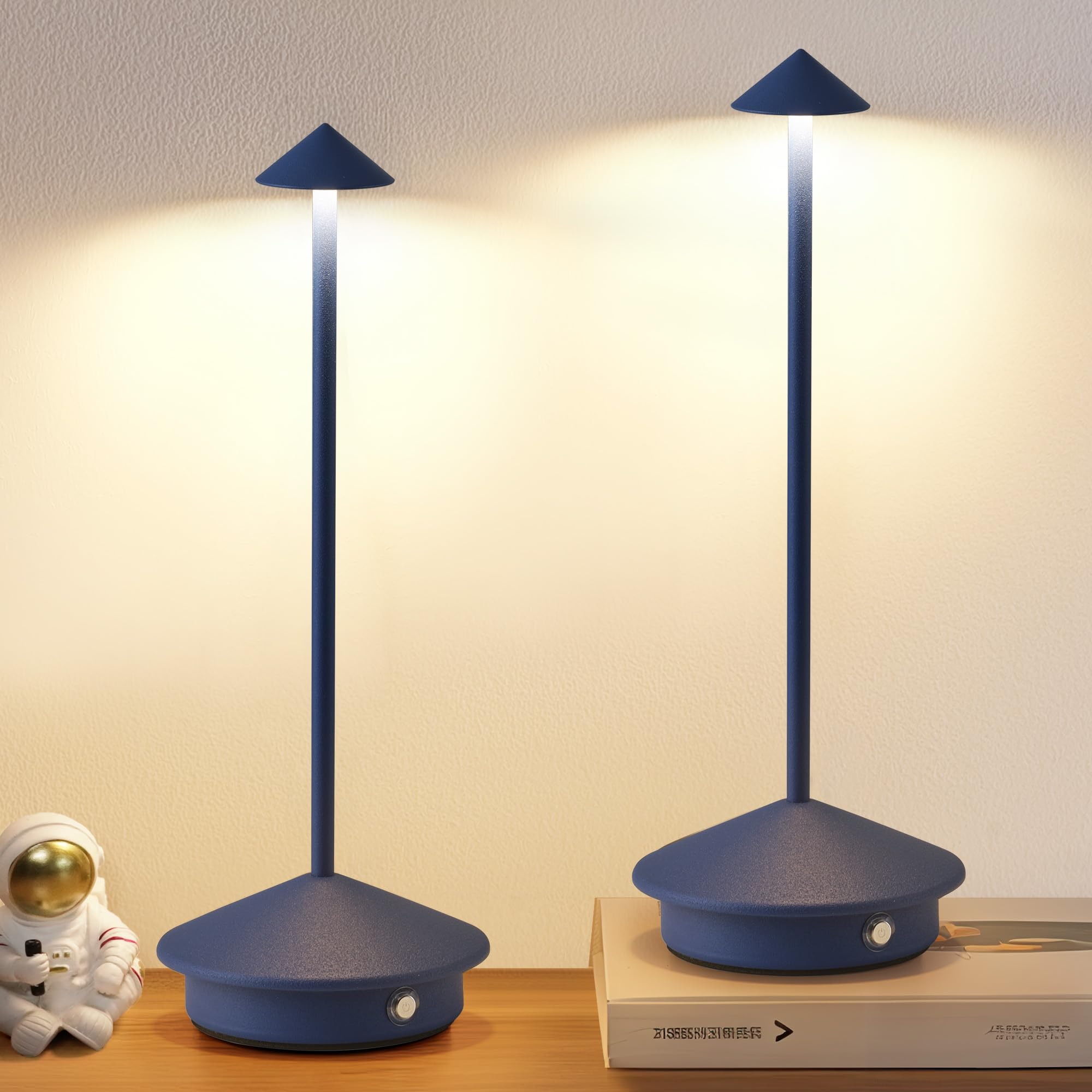 Modern Cordless Table Lamp Set of 2, Portable LED Desk Lamps, 5000mAh Rechargeable Battery Operated Lighting for Bedroom Dining Room Restaurant Coffee Shop Camping Night Light (Black)
