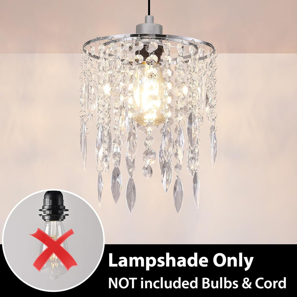 H11.81''X D8.66'' Chandelier Shades, Mini Crystal Shade, Acrylic Beaded Hanging Lampshade, Modern Pendant Light Shades, Sparkling Ceiling Decor for Bedroom, Hallway, Bar, Kitchen, Bathroom, 2-Tiers