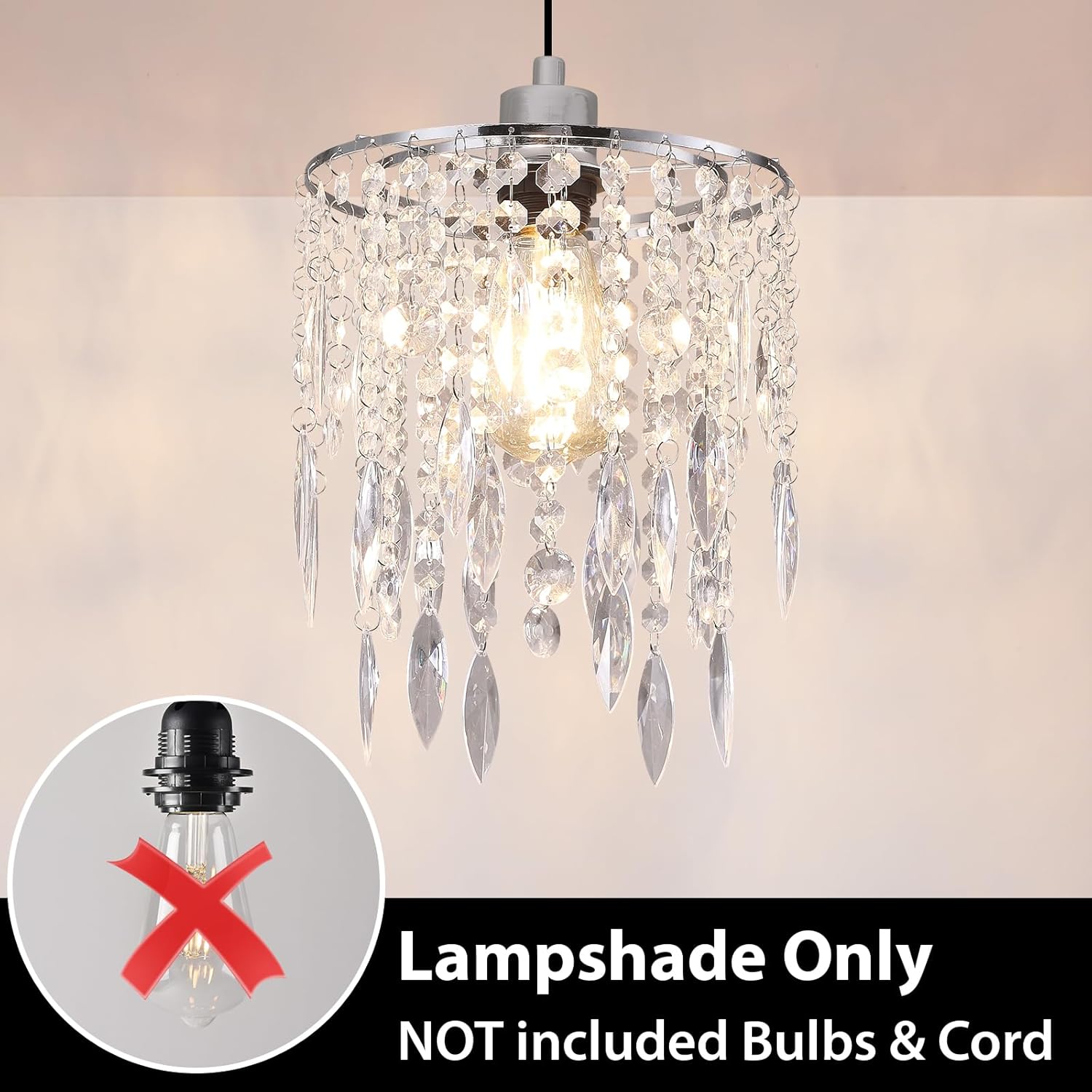 H11.81''X D8.66'' Chandelier Shades, Mini Crystal Shade, Acrylic Beaded Hanging Lampshade, Modern Pendant Light Shades, Sparkling Ceiling Decor for Bedroom, Hallway, Bar, Kitchen, Bathroom, 2-Tiers