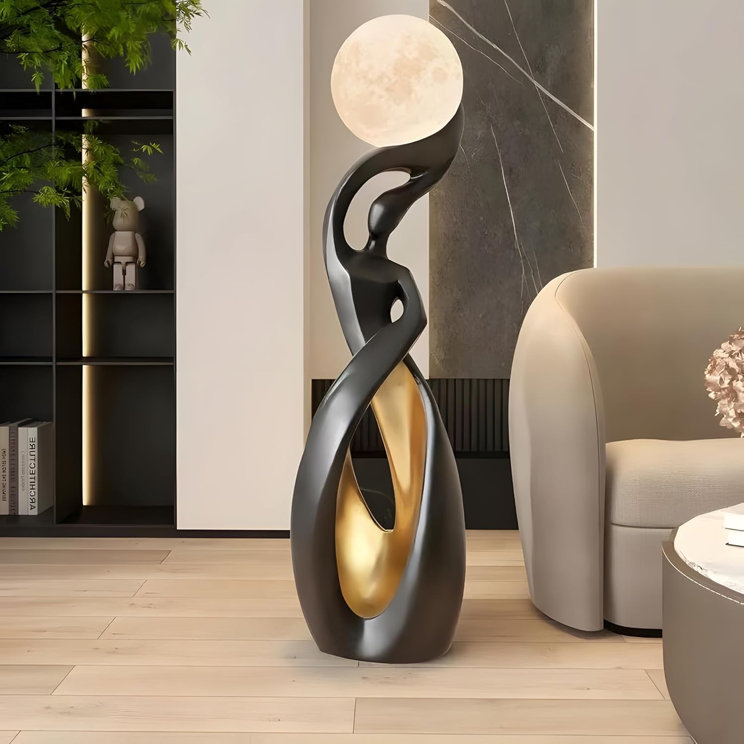 Bofea Black Modern Minimalist 3D Moon Floor Lamp, Nordic Tall Light for Living Room Bedroom & Girls Room Decor