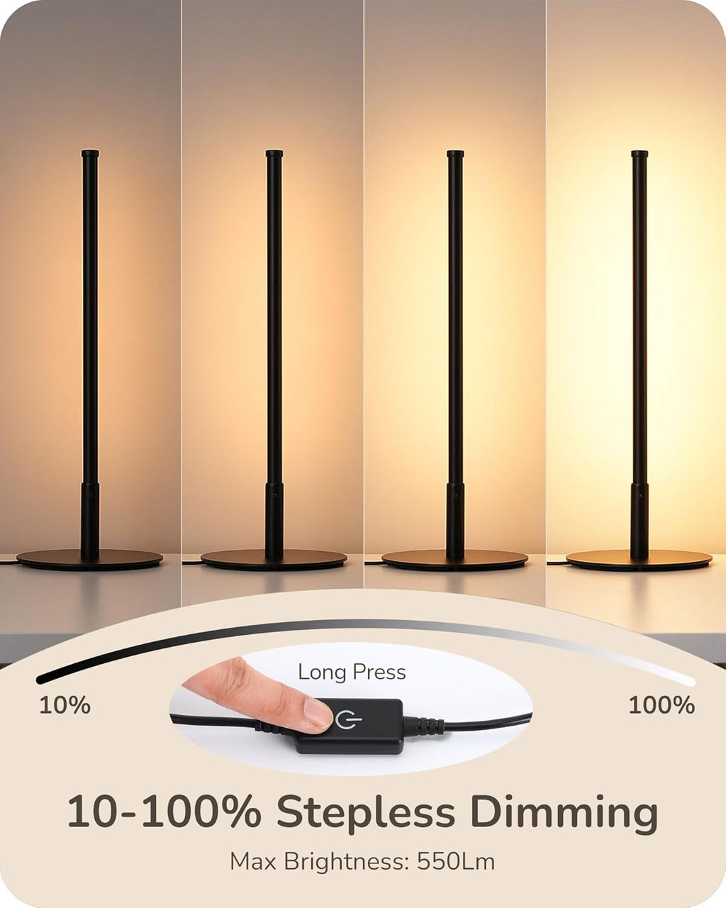 EDISHINE Upgraded LED Table Lamp, Stepless Dimmable Bedside Lamp with 3 Color Temperature, Modern Nightstand Lamp, Desk Lamp for Bedroom, Living Room, Corner, Gift, Metal Finish, Black, 6W