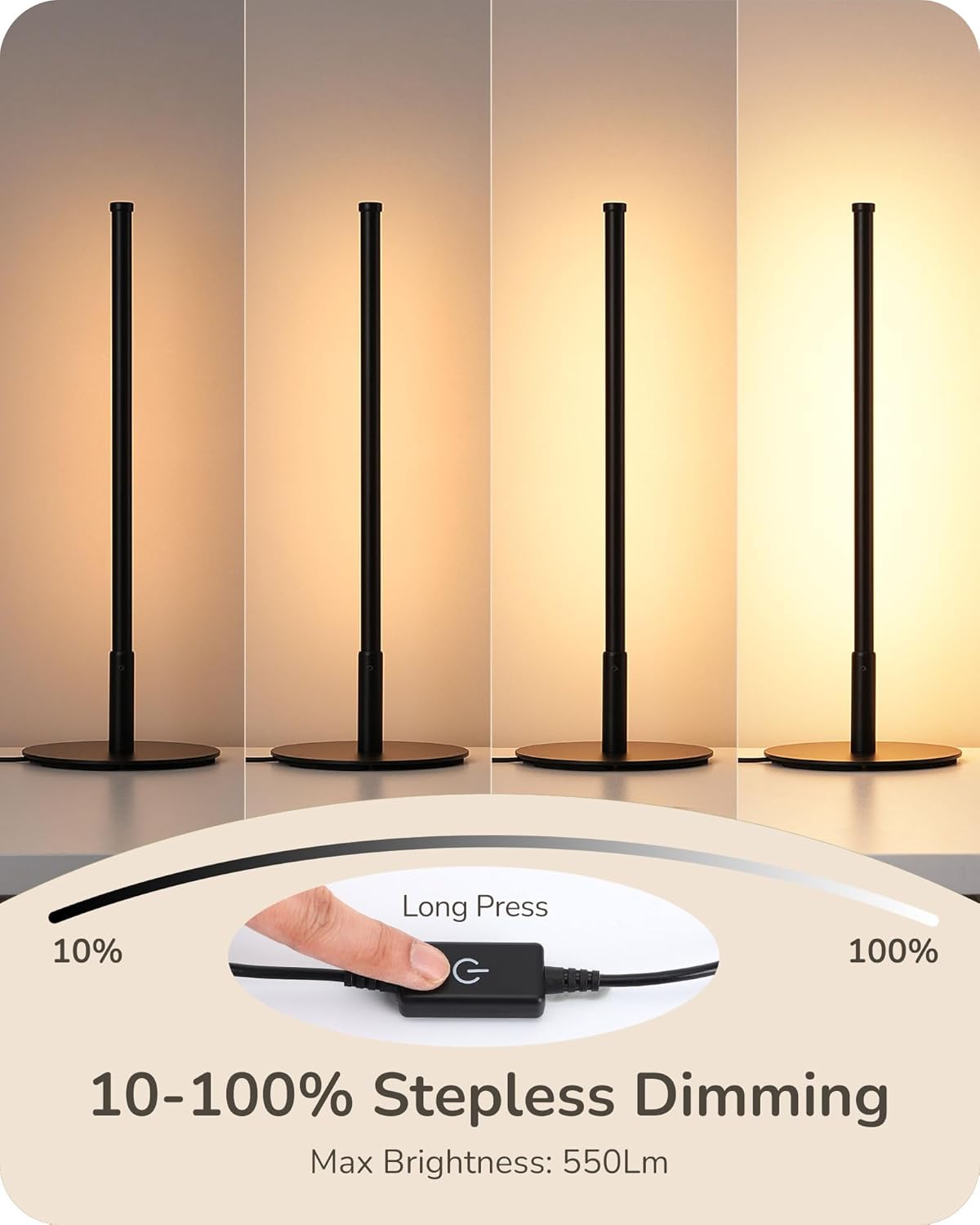 EDISHINE Upgraded LED Table Lamp, Stepless Dimmable Bedside Lamp with 3 Color Temperature, Modern Nightstand Lamp, Desk Lamp for Bedroom, Living Room, Corner, Gift, Metal Finish, Black, 6W