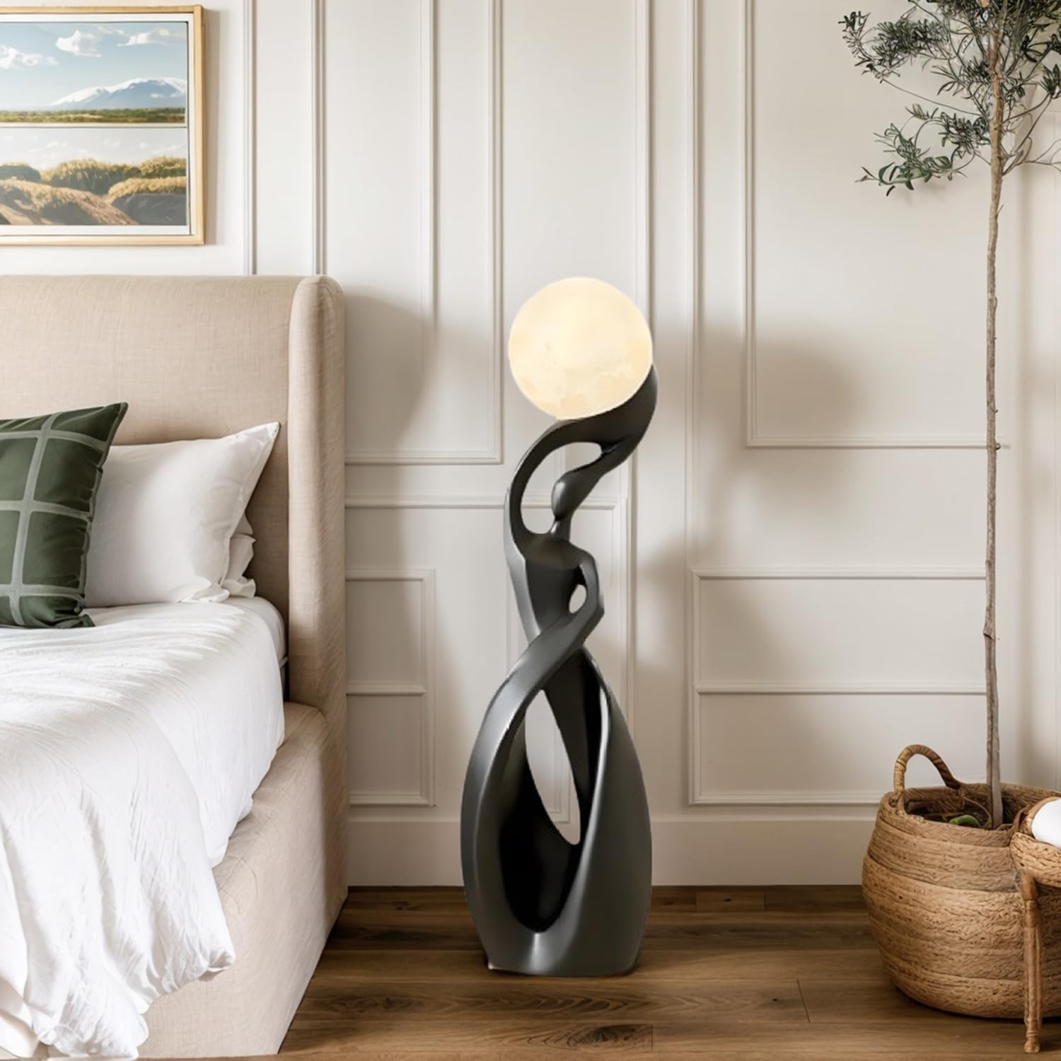Bofea Black Modern Minimalist 3D Moon Floor Lamp, Nordic Tall Light for Living Room Bedroom & Girls Room Decor