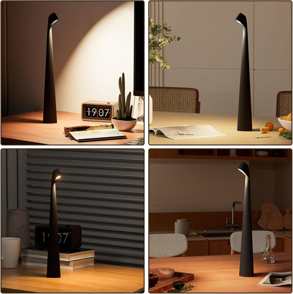HAPYGI Portable Cordless LED Desk Lamp,Rechargeable Wireless Table Lamp, 3-Level Brightness, Patio Table Lamp, Bedside Night Light, Dining Room Ambient Light, Reading Light (Black)