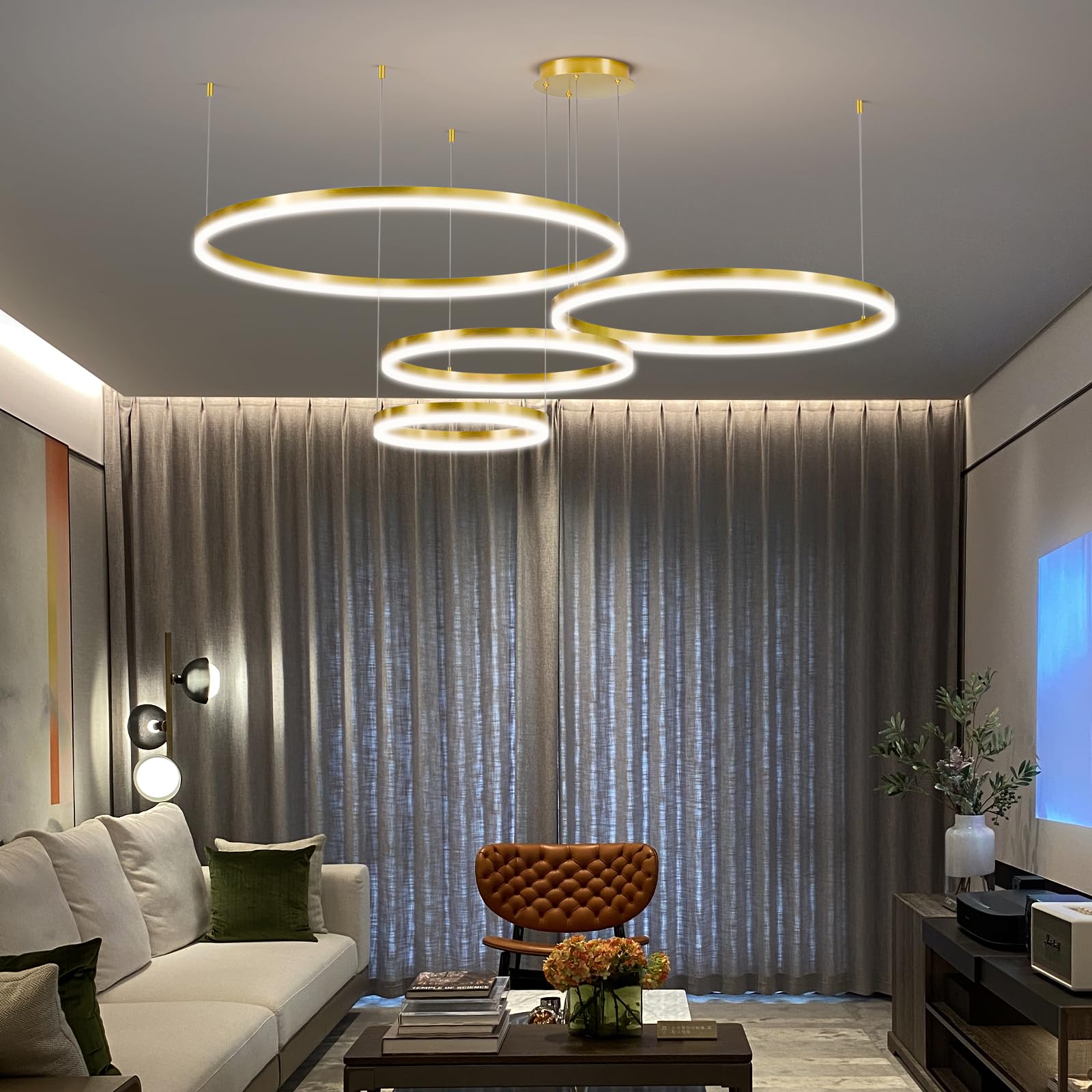 15.7in Black Acrylic Dimmable LED Pendant Light, 3-Color Remote Controlled Ceiling Chandelier for Kitchen
