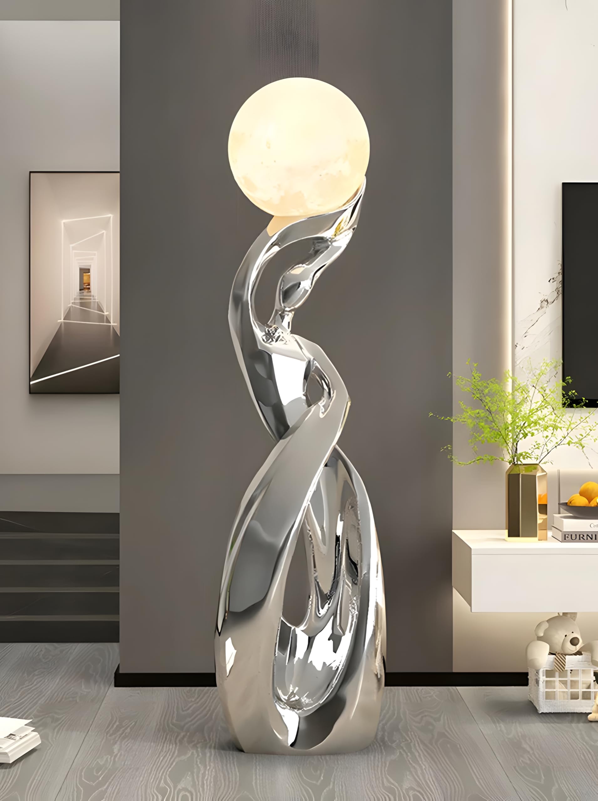 Bofea Black Modern Minimalist 3D Moon Floor Lamp, Nordic Tall Light for Living Room Bedroom & Girls Room Decor
