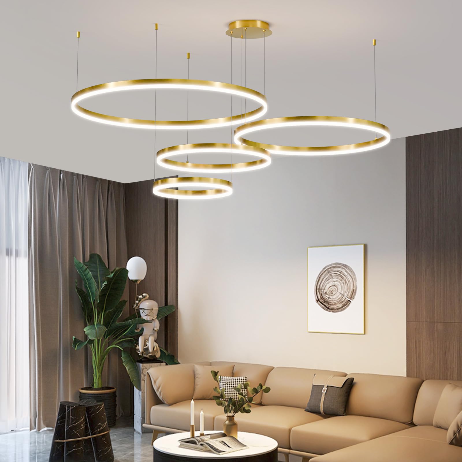 15.7in Black Acrylic Dimmable LED Pendant Light, 3-Color Remote Controlled Ceiling Chandelier for Kitchen