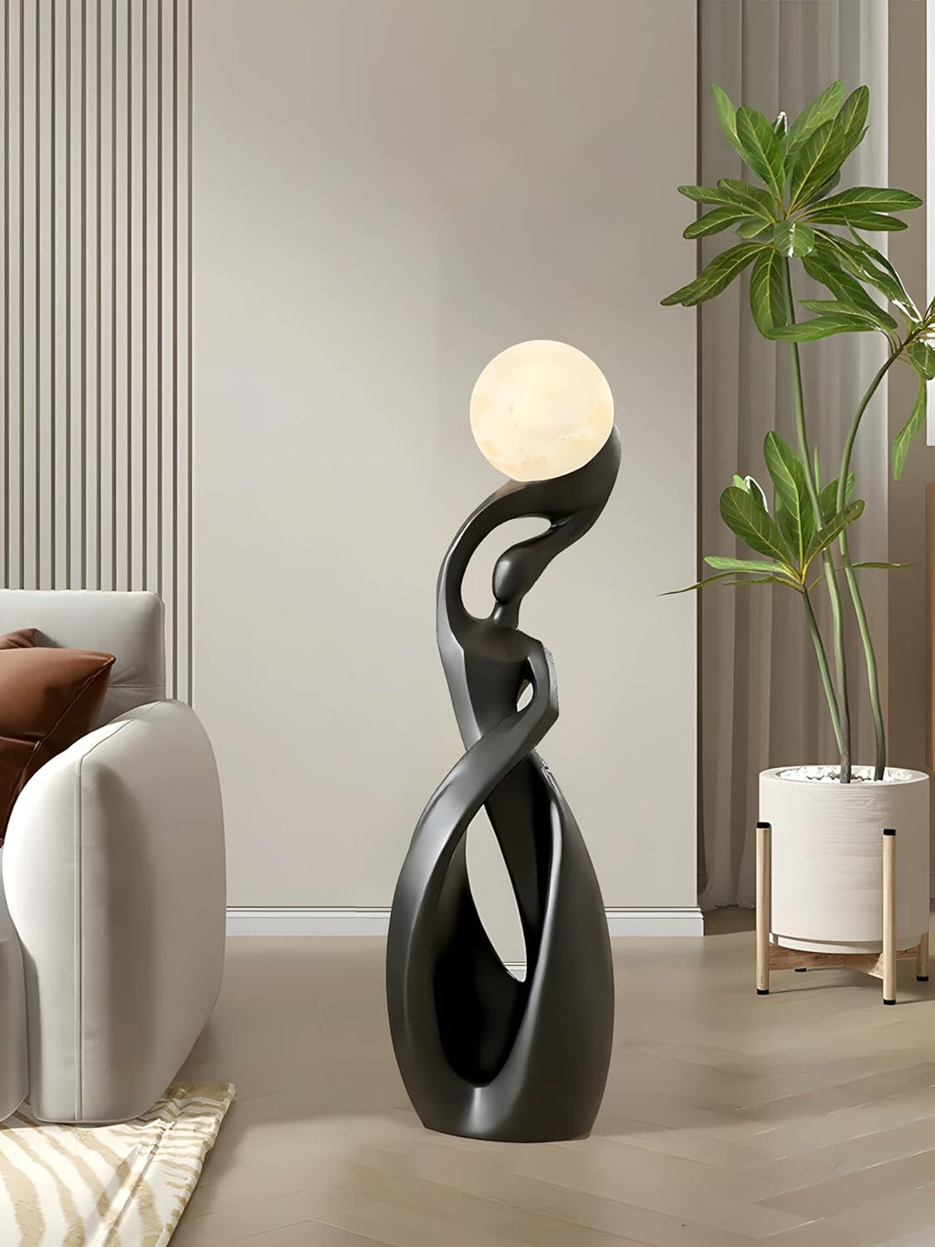Bofea Black Modern Minimalist 3D Moon Floor Lamp, Nordic Tall Light for Living Room Bedroom & Girls Room Decor