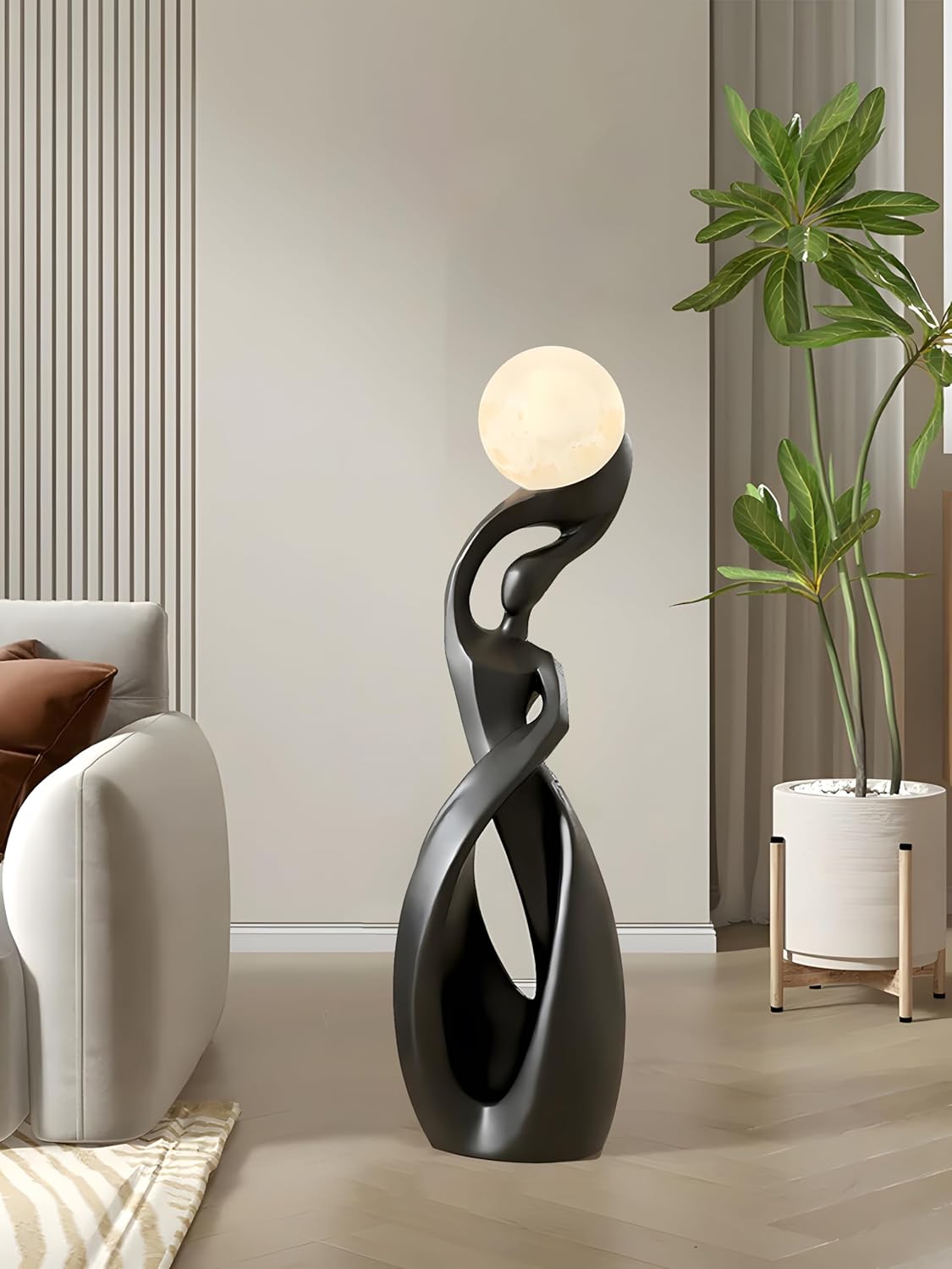 Bofea Black Modern Minimalist 3D Moon Floor Lamp, Nordic Tall Light for Living Room Bedroom & Girls Room Decor