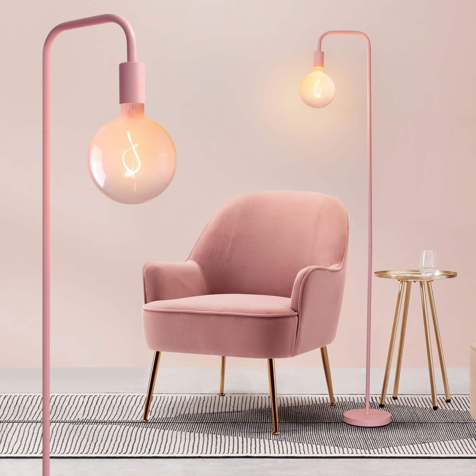 ONEWISH Floor Lamp for Living Room - Minimalist Standing Lamp with Modern LED Bulb, White Frosted Globe Glass 6", 1800K Warm Ambiant Lighting Decorative Tall Lamp for Bedroom Dorm