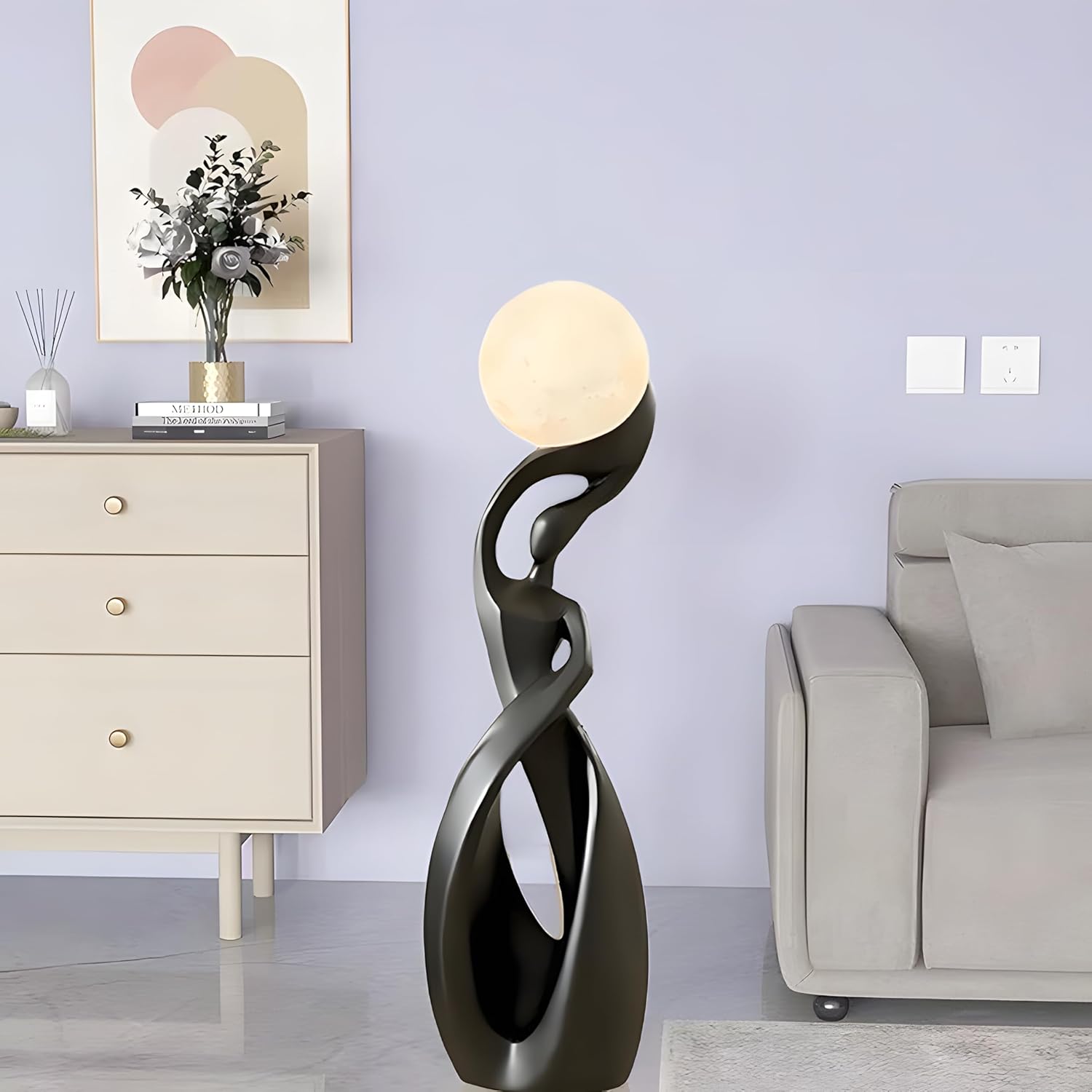Bofea Black Modern Minimalist 3D Moon Floor Lamp, Nordic Tall Light for Living Room Bedroom & Girls Room Decor