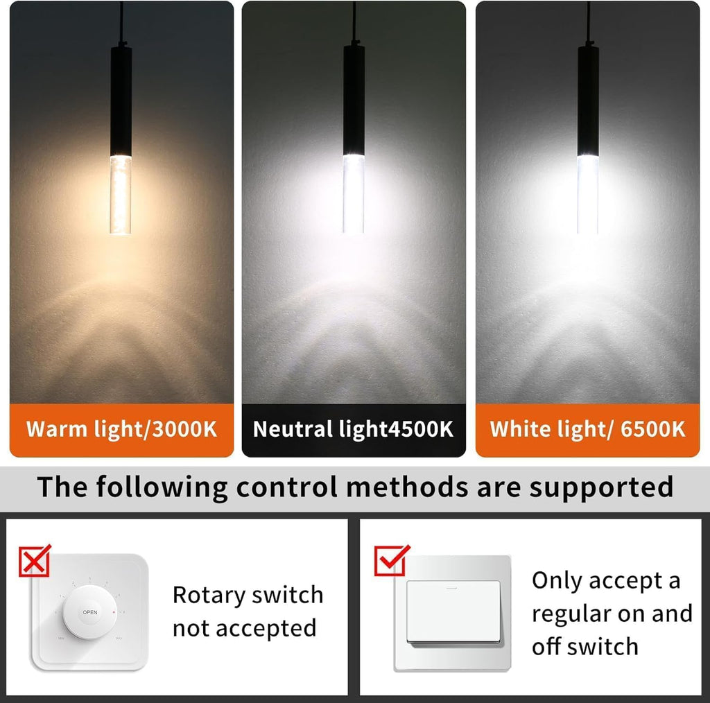 2 Pack Modern Pendant Lights, Mini Chandelier Bubble Acrylic Pendant Lighting for Kitchen Island, 3 Color 3000K/4500K/6500K, Black LED Ceiling Hanging Light for Bathroom, Dining Room, Bedroom
