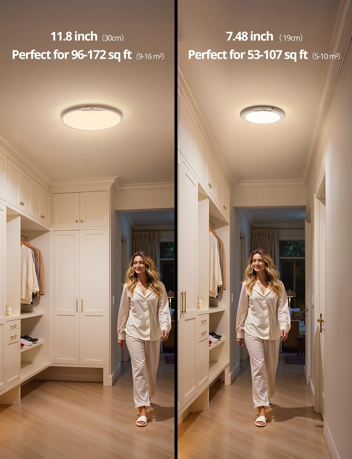 Combuh Rechargeable Battery Operated Ceiling Light for Shower Inside Wireless, 105 Day Battery Life Powered 11.8Inch Bright Waterproof Magnetic RGB Overhead Lighting without Wiring for Closet Bathroom