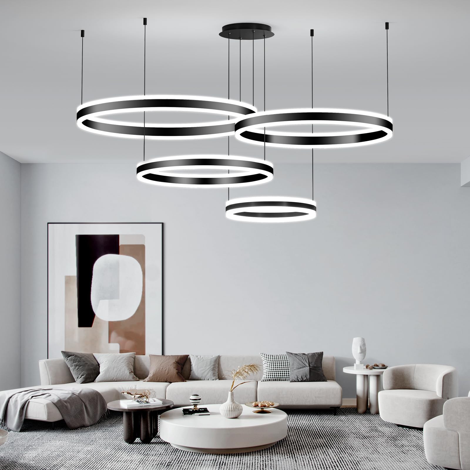 15.7in Black Acrylic Dimmable LED Pendant Light, 3-Color Remote Controlled Ceiling Chandelier for Kitchen