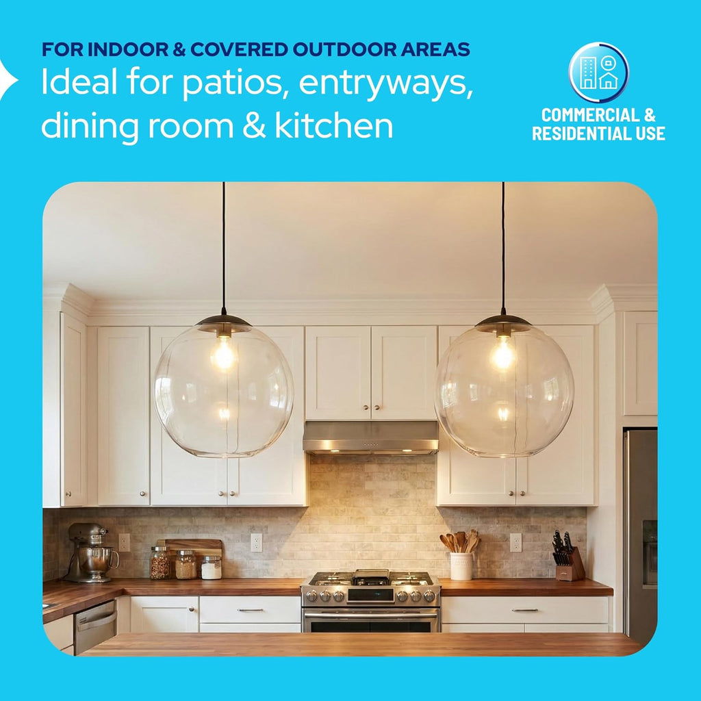 KASTLITE 12" Acrylic Globe Pendant Light Fixture, 8W 3000K Filament LED Bulb, Ceiling Mount - Kitchen Pendant Lighting Over Island, Hanging Dining Light, Living Room Lamp - Clear Shade, Black Base