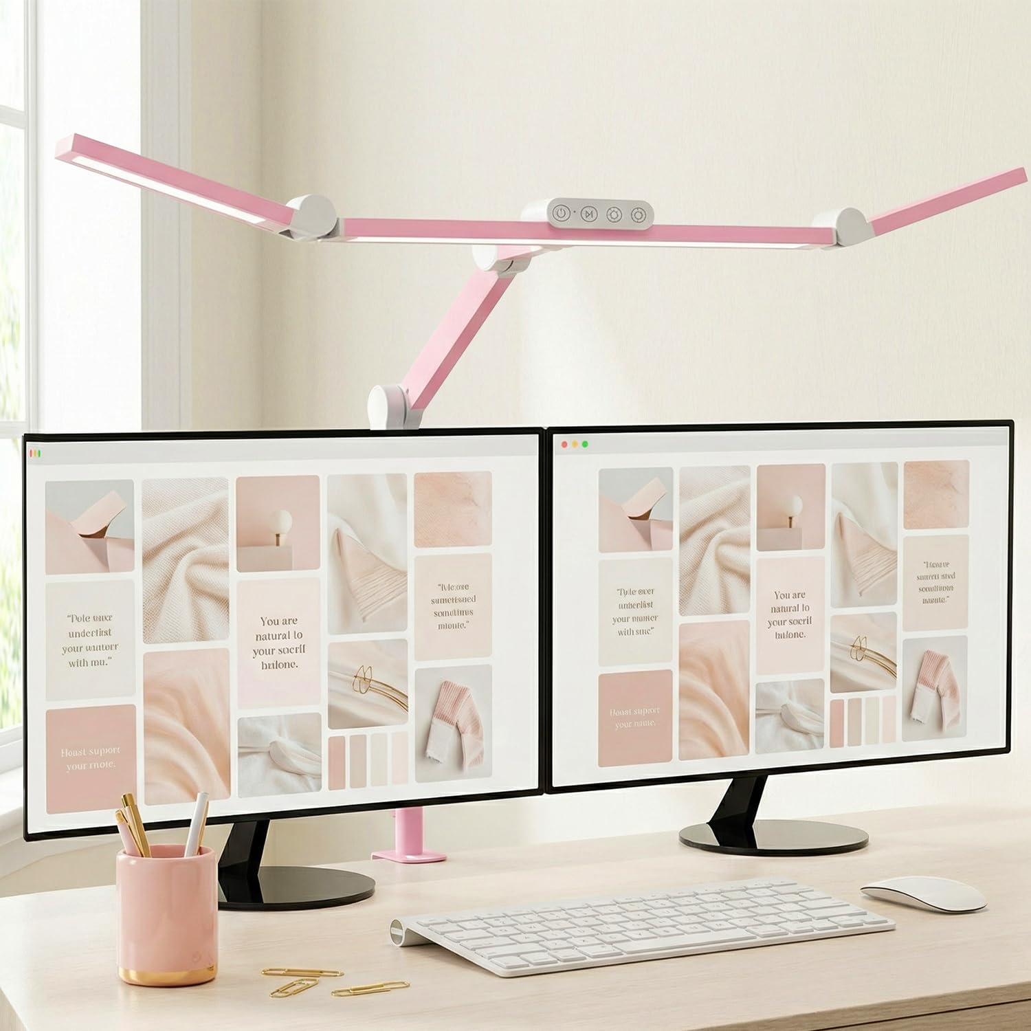Micomlan Led Desk Lamp with Clamp, Architect Desk Lamp for Home Office with Atmosphere Lighting, 24W Ultra Bright Auto Dimming Computer Light Stepless Dimming and Tempering LED Table Light