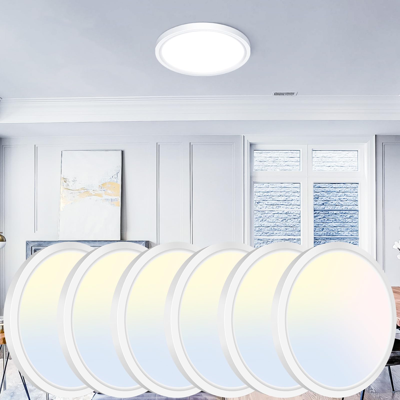 libtit 12 inch Flush Mount LED Ceiling Light Fixture, 3000K 4000K 6500K Adjustable, 28W 3200lm Brushed Nickel Satin Round Ceiling Lamp for Bathroom Hallway Kitchen Bedroom, 2 Pack