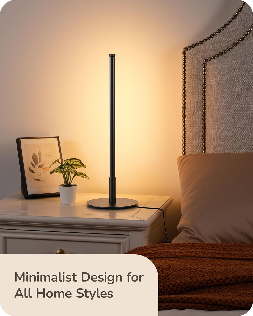 EDISHINE Upgraded LED Table Lamp, Stepless Dimmable Bedside Lamp with 3 Color Temperature, Modern Nightstand Lamp, Desk Lamp for Bedroom, Living Room, Corner, Gift, Metal Finish, Black, 6W