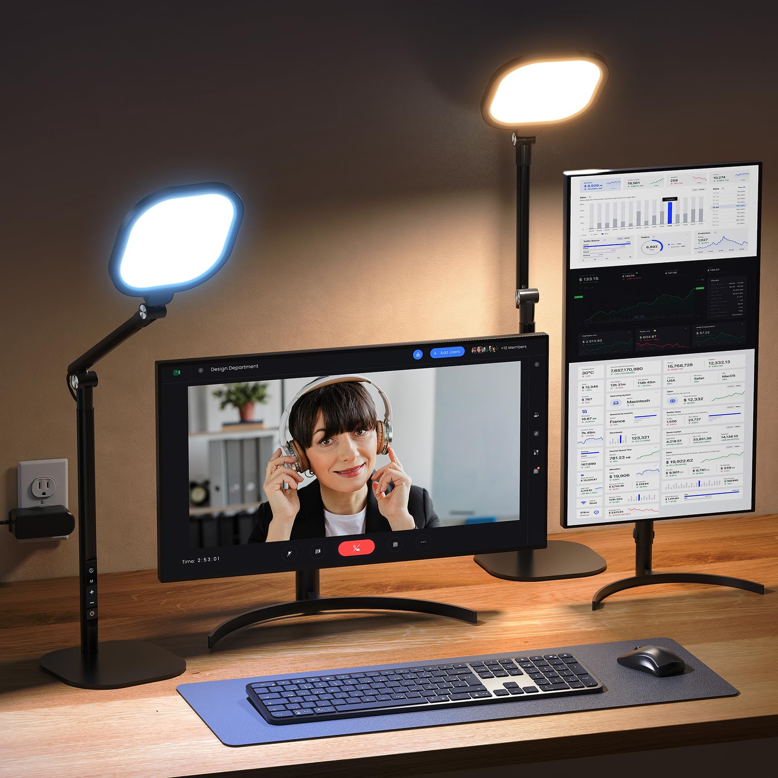 LitONES Led Desk Lamps for Home Office with Base, Tall Desk Lamp with 50 Light Modes & Memory and Timer Func Computer Light, Flexible Adjustable Table Lamps for Video Conference, Architect