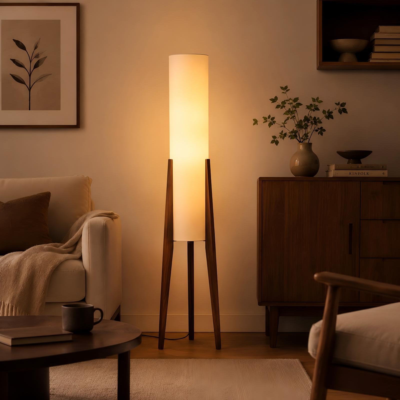 BOFEA-50 Floor Lamps for Living Room,Nordic Modern Floor Lamp,Tall Standing Boho Lamp with Fabric Shade,3 Color Art Standing Lamps,Farmhouse Wood Floor Lamp for Bedroom Office Corner