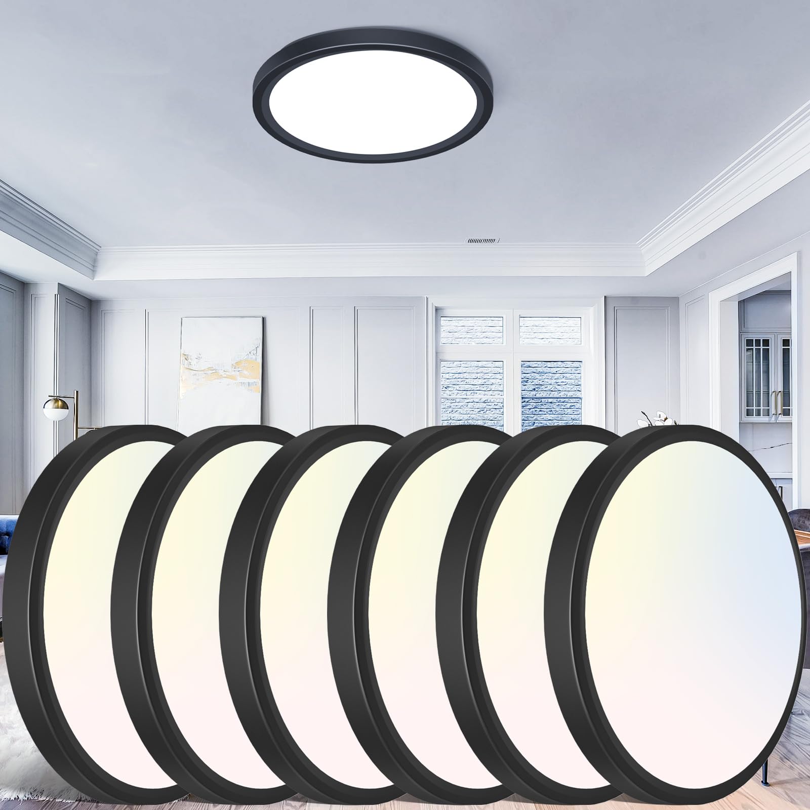 libtit 12 inch Flush Mount LED Ceiling Light Fixture, 3000K 4000K 6500K Adjustable, 28W 3200lm Brushed Nickel Satin Round Ceiling Lamp for Bathroom Hallway Kitchen Bedroom, 2 Pack
