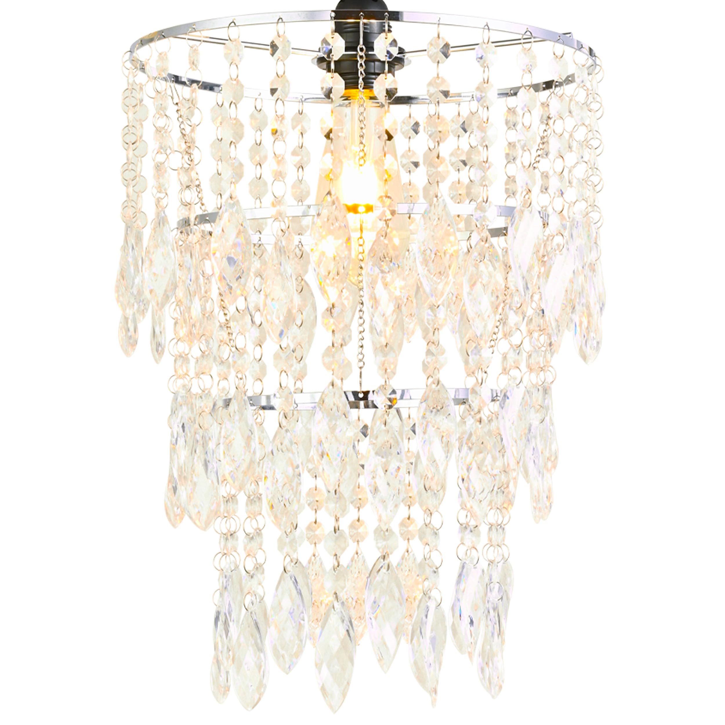 H11.81''X D8.66'' Chandelier Shades, Mini Crystal Shade, Acrylic Beaded Hanging Lampshade, Modern Pendant Light Shades, Sparkling Ceiling Decor for Bedroom, Hallway, Bar, Kitchen, Bathroom, 2-Tiers