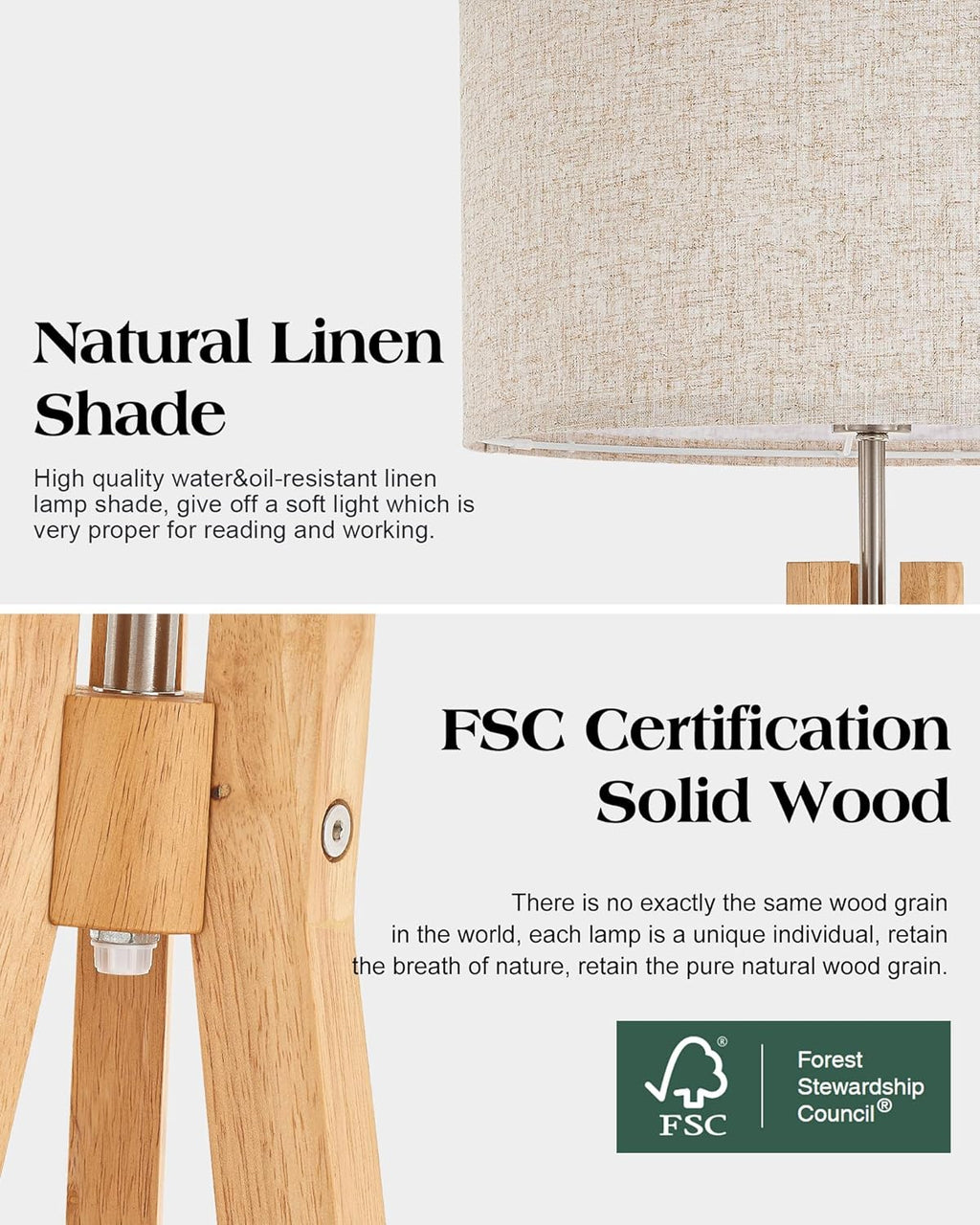 ELYONA Nordic Wood Tripod Floor Lamp, Modern Reading Standing Lamp for Living Room 3 Color Temperatures LED Bulb Included Flaxen Lamp Shade, Boho Natural Wooden floor lamp for Bedroom Office Kids Room
