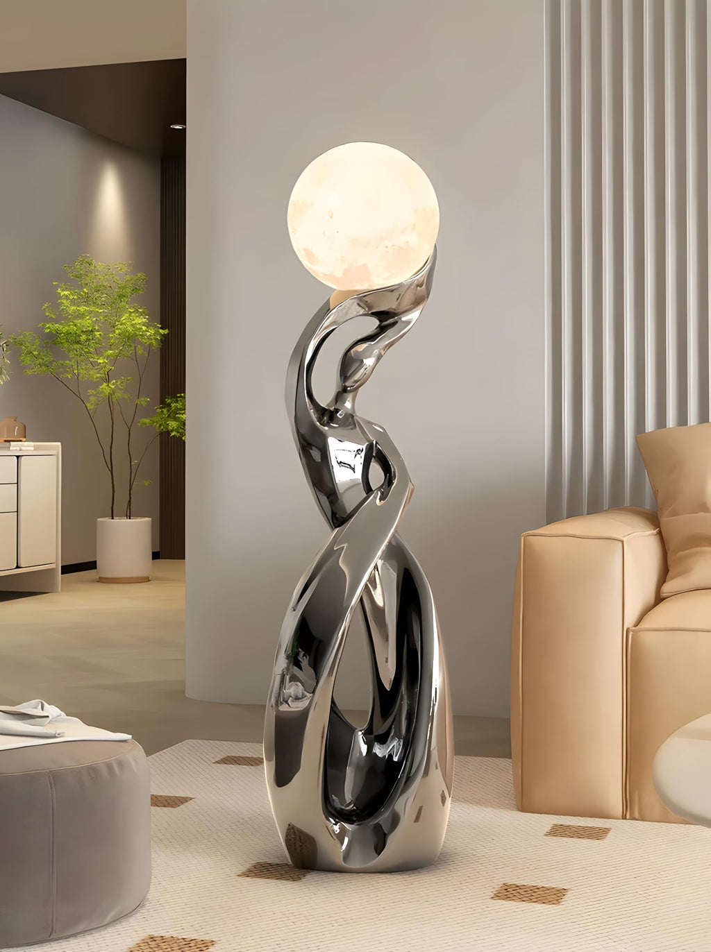 Bofea Black Modern Minimalist 3D Moon Floor Lamp, Nordic Tall Light for Living Room Bedroom & Girls Room Decor