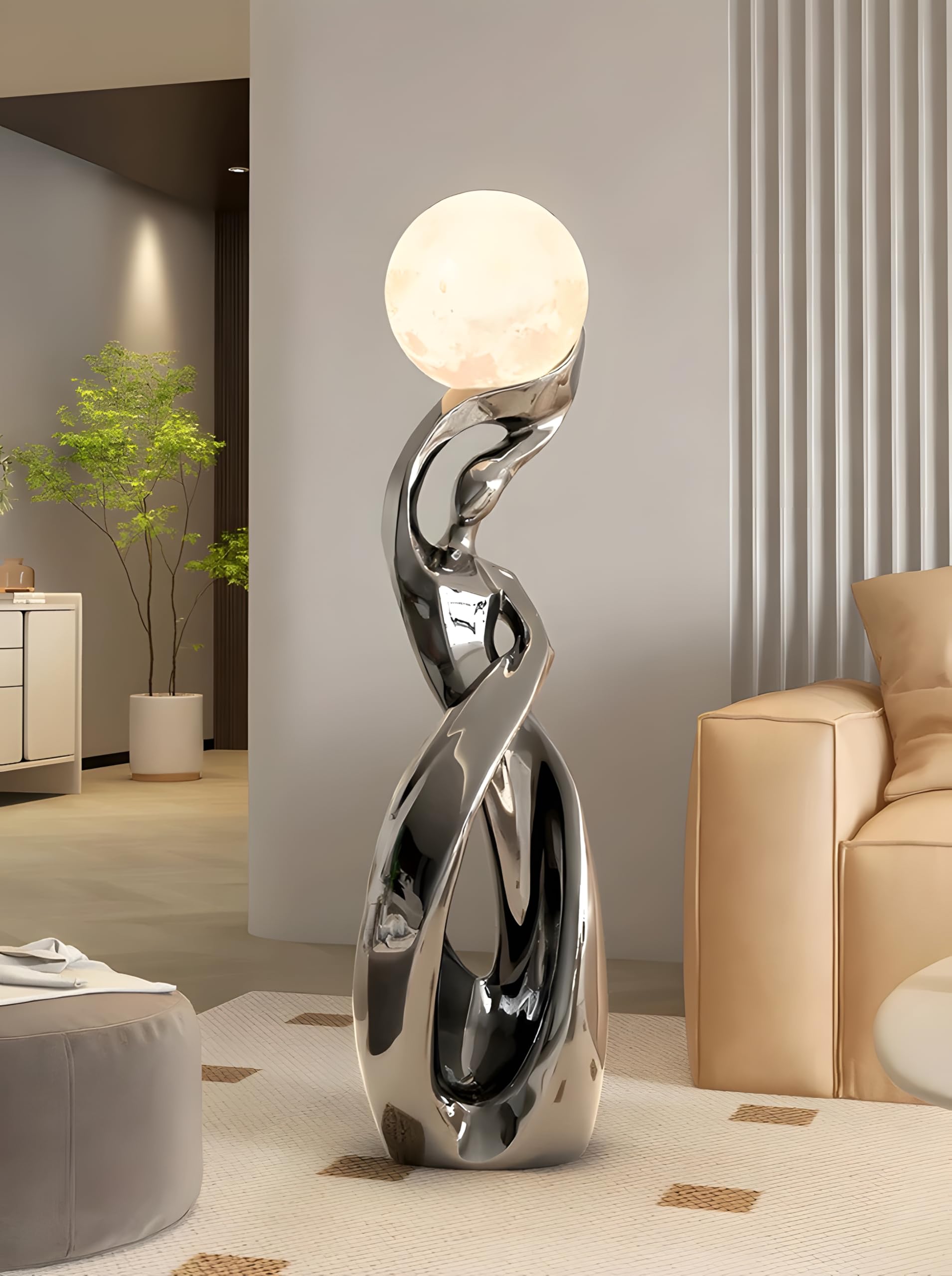 Bofea Black Modern Minimalist 3D Moon Floor Lamp, Nordic Tall Light for Living Room Bedroom & Girls Room Decor