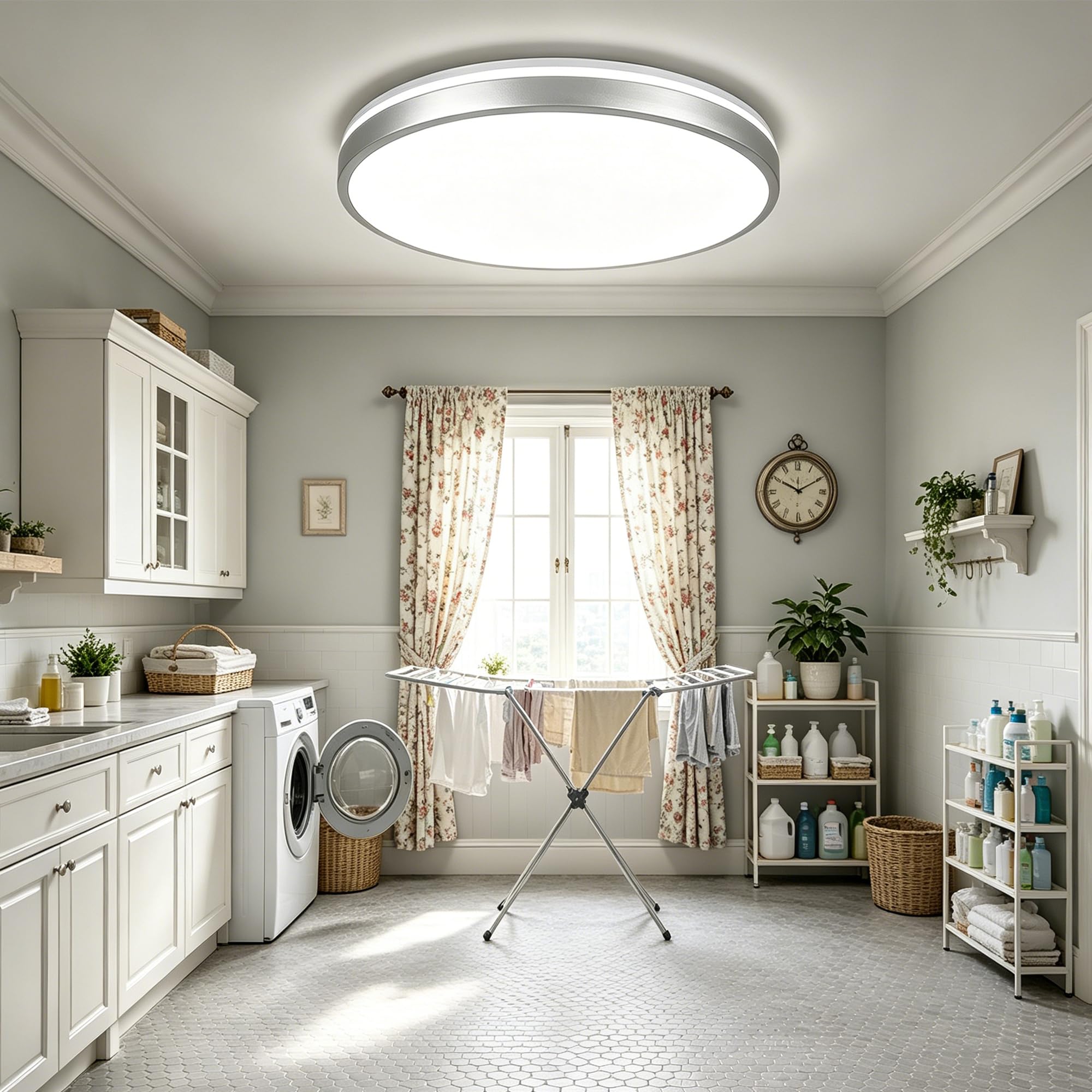 Bathroom Ceiling Light Fixture, Waterproof IP65 18W LED Music Ceiling Lamp with Remote Control with Bluetooth Speaker,FCC and UL1598 Certified for Kitchen, Laundry, Hallway. (Need Wired)