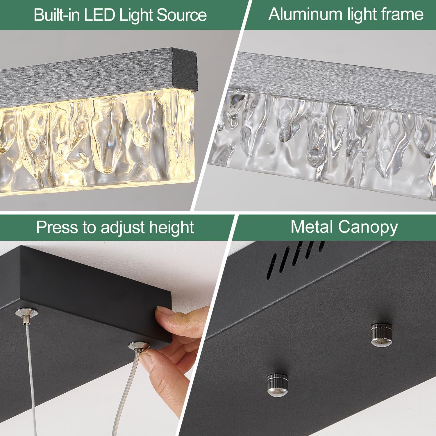 50" LED Linear Pendant Light Fixtures with Remote, Dimmable Modern Island Lights for Kitchen, 3000K-6000k Pool Table Light for Dining Room, Living Room, Bar