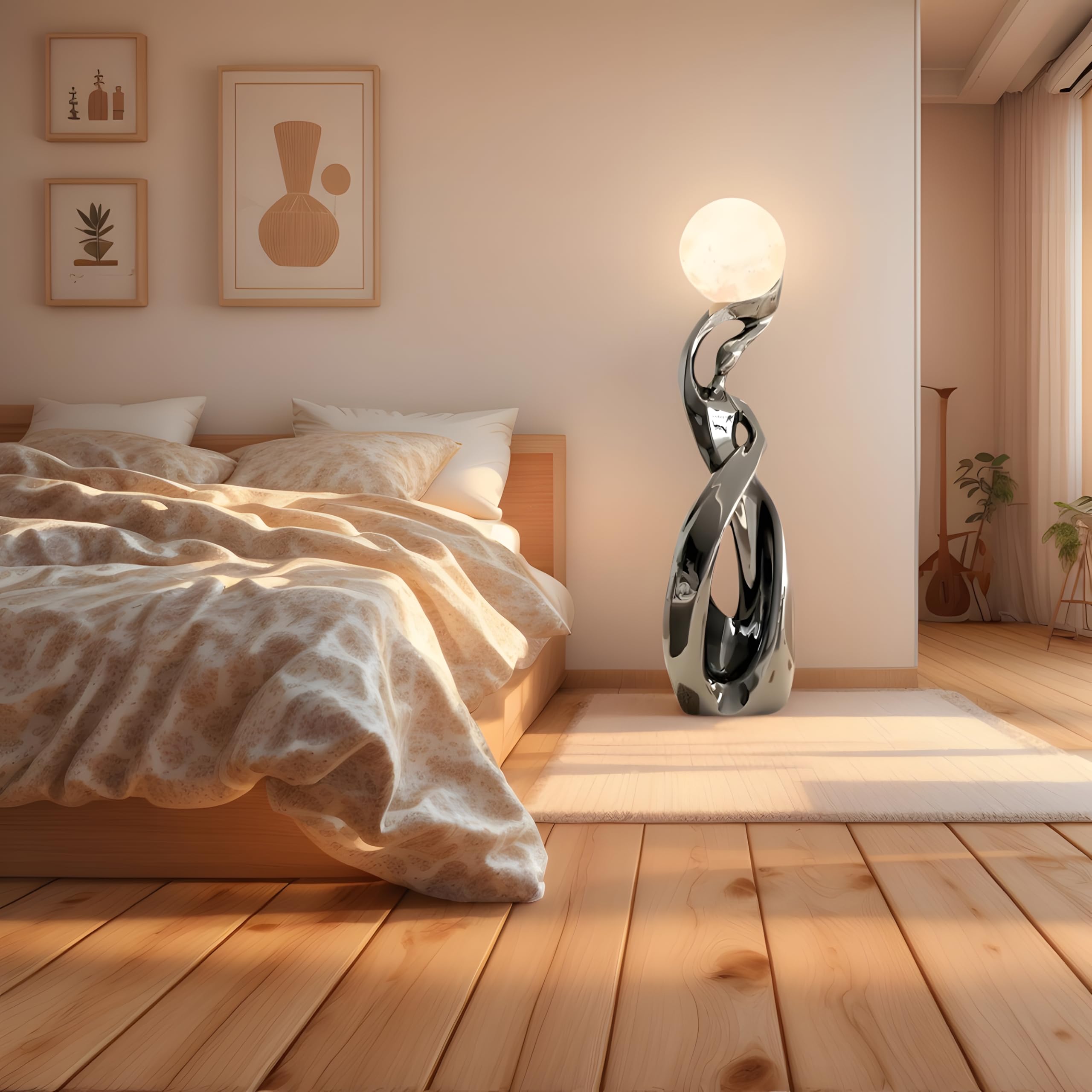 Bofea Black Modern Minimalist 3D Moon Floor Lamp, Nordic Tall Light for Living Room Bedroom & Girls Room Decor