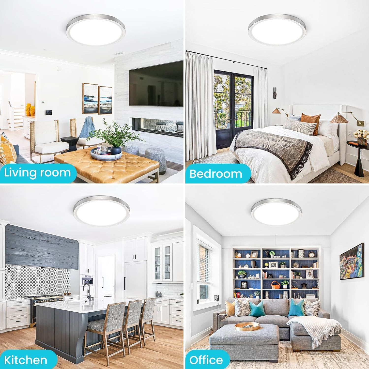 libtit 12 inch Flush Mount LED Ceiling Light Fixture, 3000K 4000K 6500K Adjustable, 28W 3200lm Brushed Nickel Satin Round Ceiling Lamp for Bathroom Hallway Kitchen Bedroom, 2 Pack