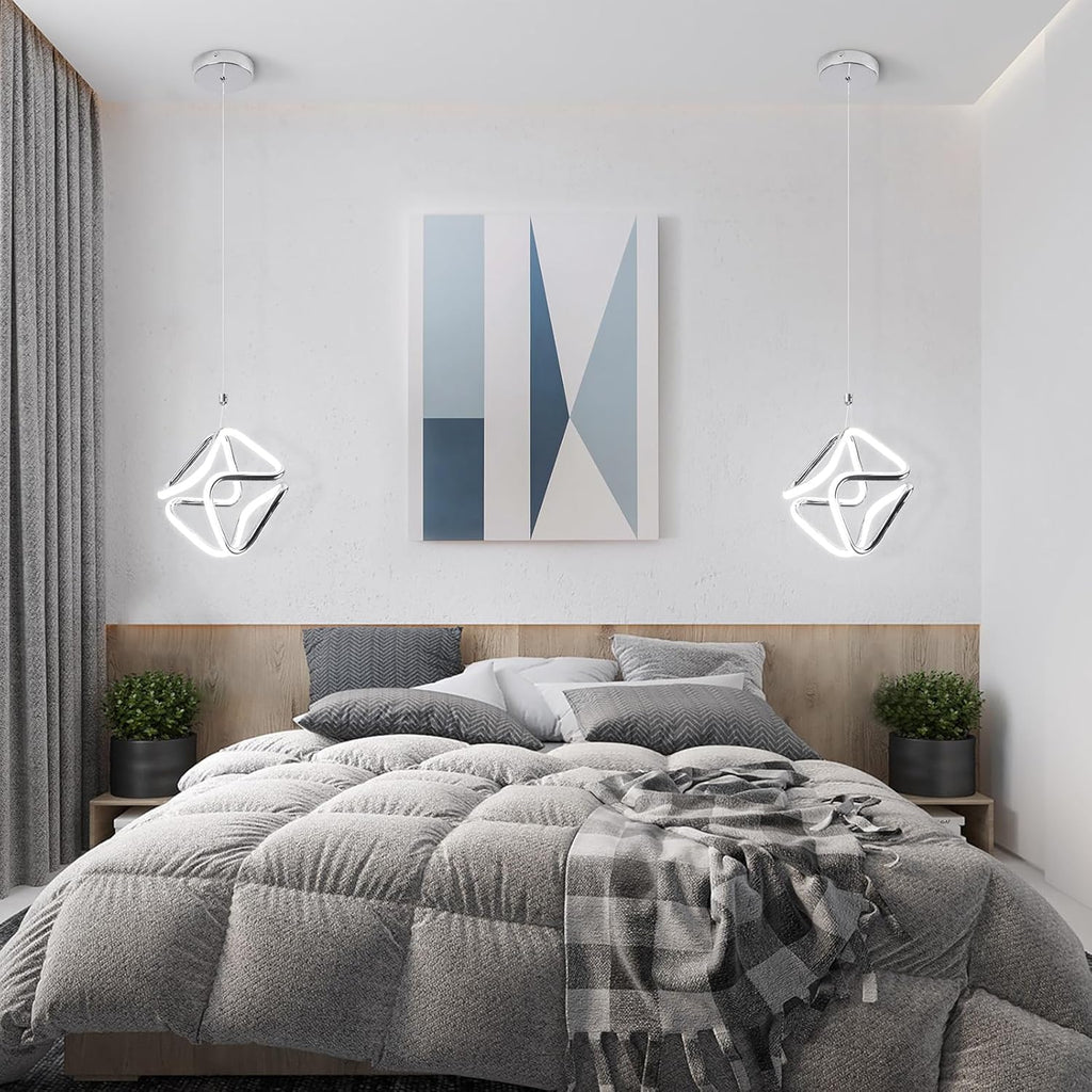 Modern Pendant Light Fixtures,6000K Cool White Chrome Led Pendant Lights for Kitchen Island,Adjustable Kitchen Island Hanging Light Fixture for Dining Room Bedroom Sink, 1 Pack
