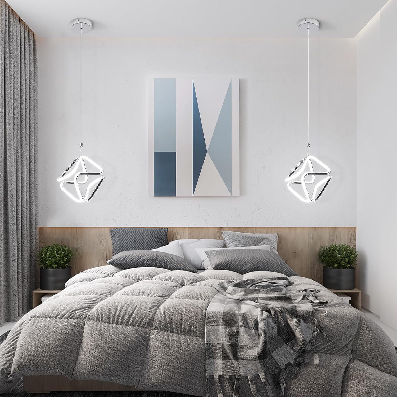 Modern Pendant Light Fixtures,6000K Cool White Chrome Led Pendant Lights for Kitchen Island,Adjustable Kitchen Island Hanging Light Fixture for Dining Room Bedroom Sink, 1 Pack