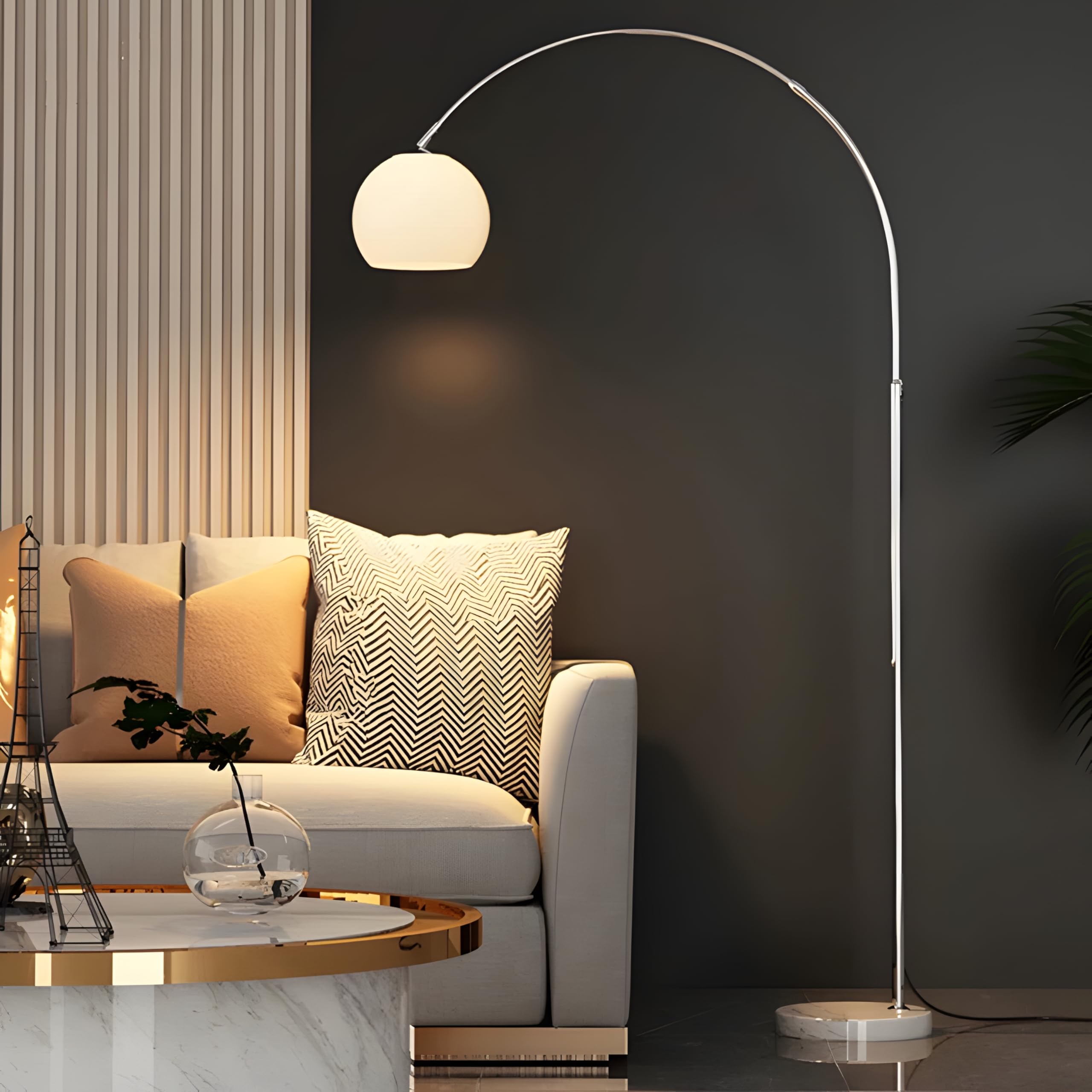 Orange Arc Floor Lamp with Acrylic Shade,Arch Reading Lamp Floor Standing,Mid Century Modern Orange Standing Lamp for Living Room Bedroom